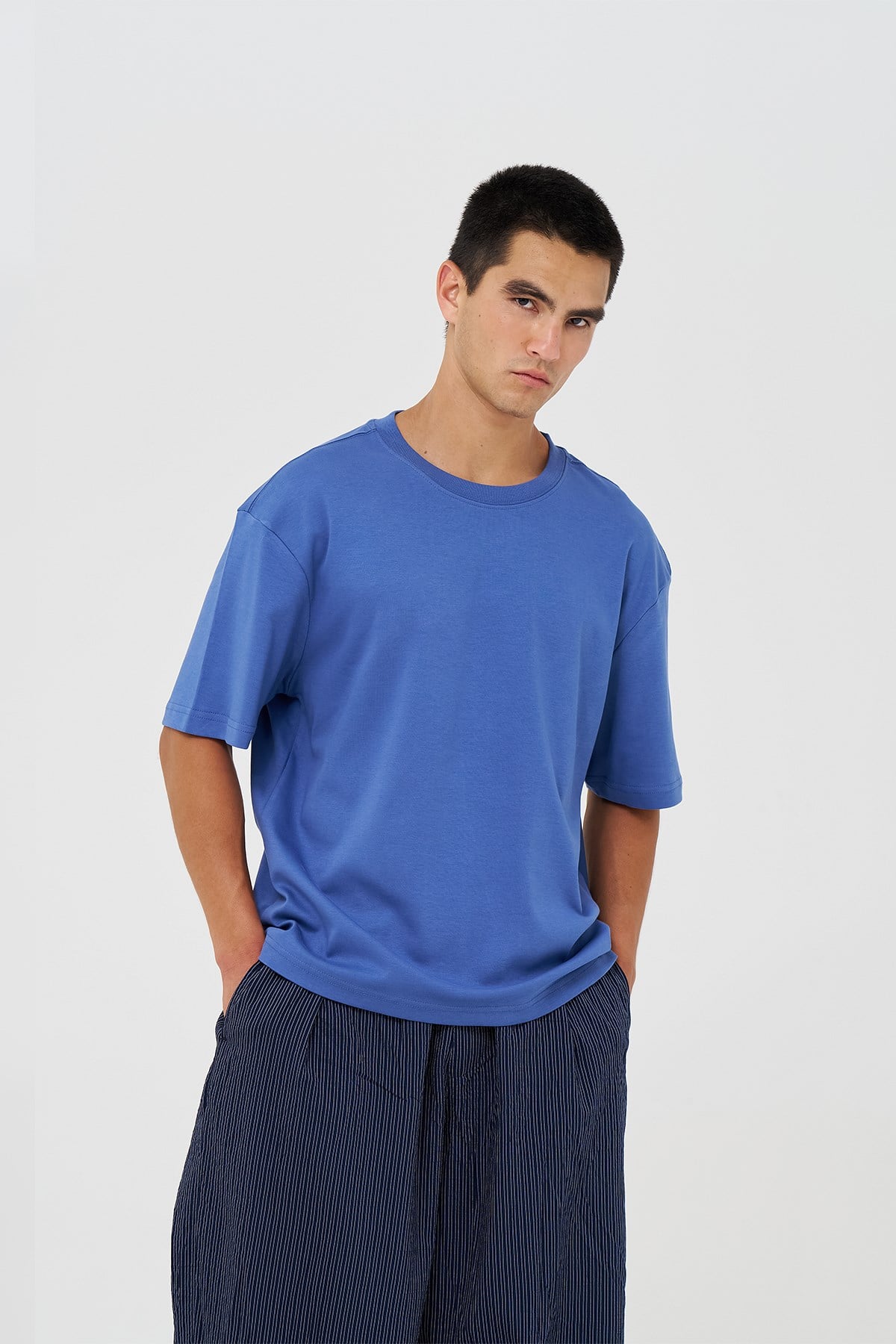 Basic Relaxed Fit Tişört Erkek /03 İndigo