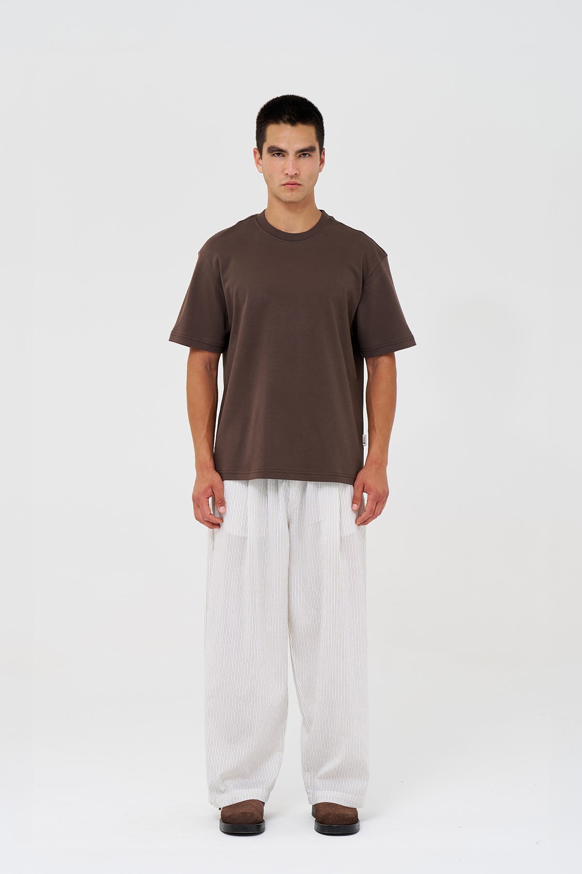 Basic Relaxed Fit Tişört Erkek /03 Kahverengi