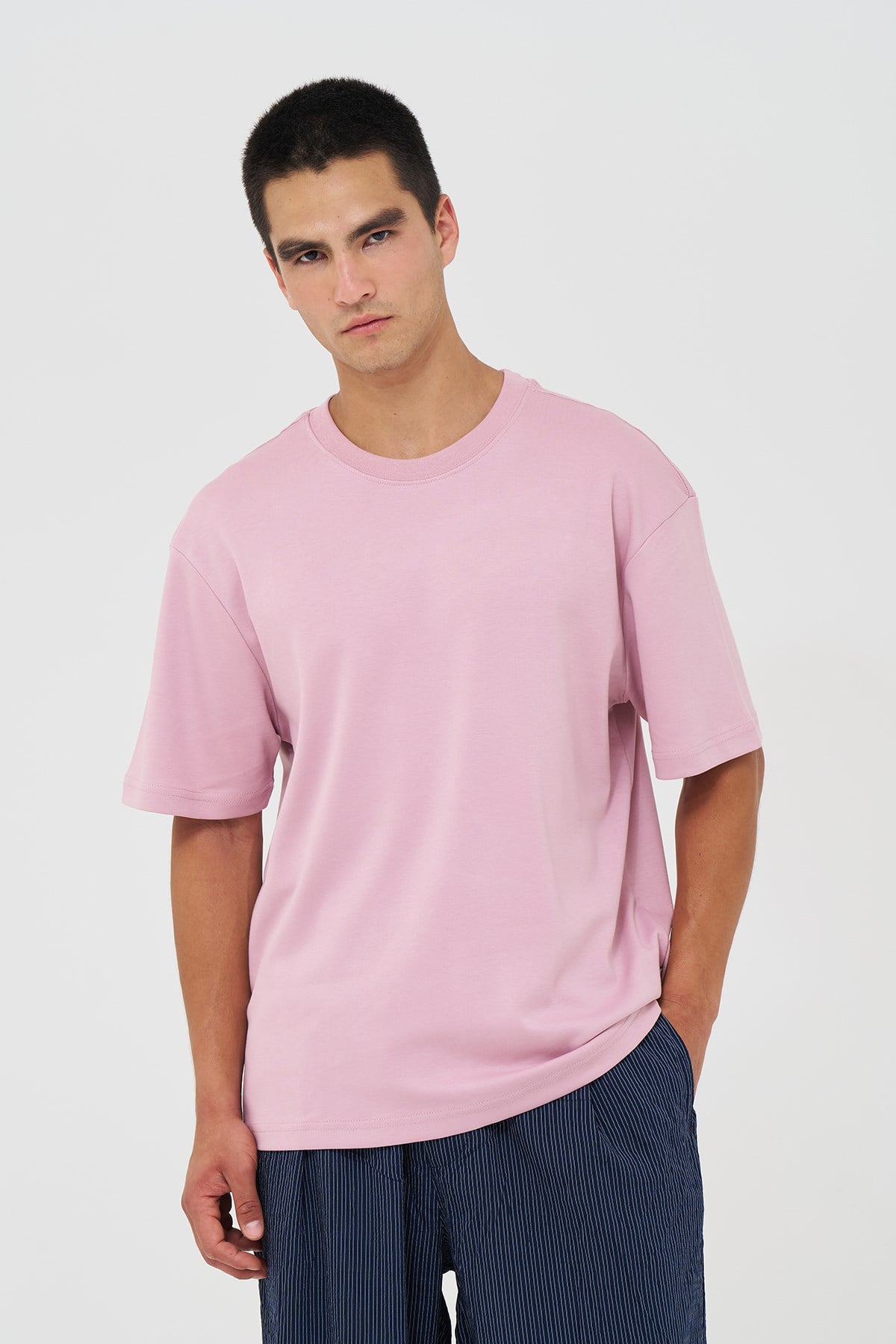 Basic Relaxed Fit Tişört Erkek /03 Pembe
