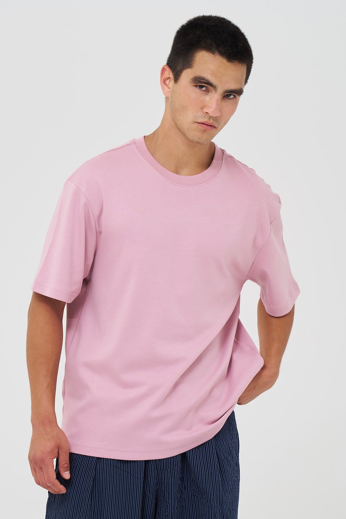 Basic Relaxed Fit Tişört Erkek /03 Pembe