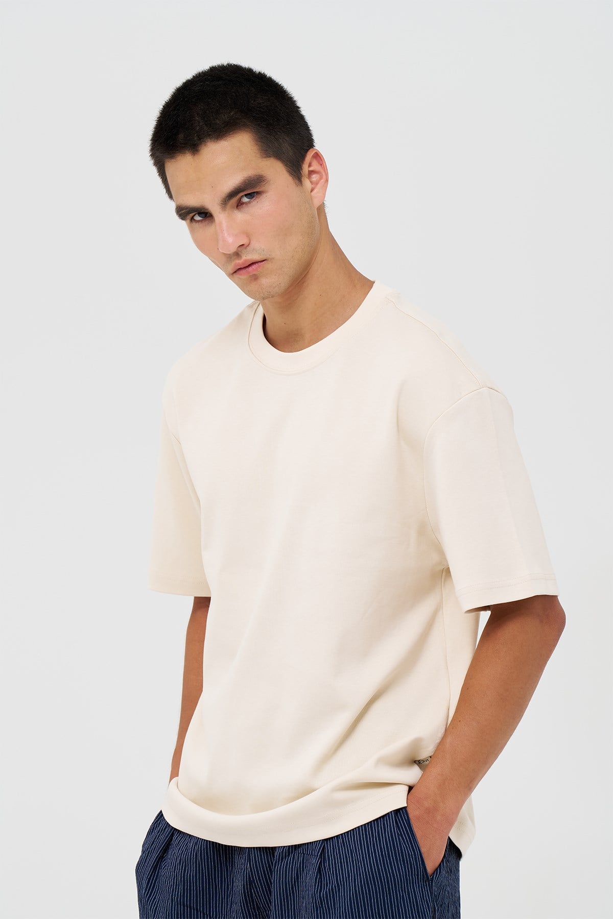 Basic Relaxed Fit Tişört Erkek /03 Stone