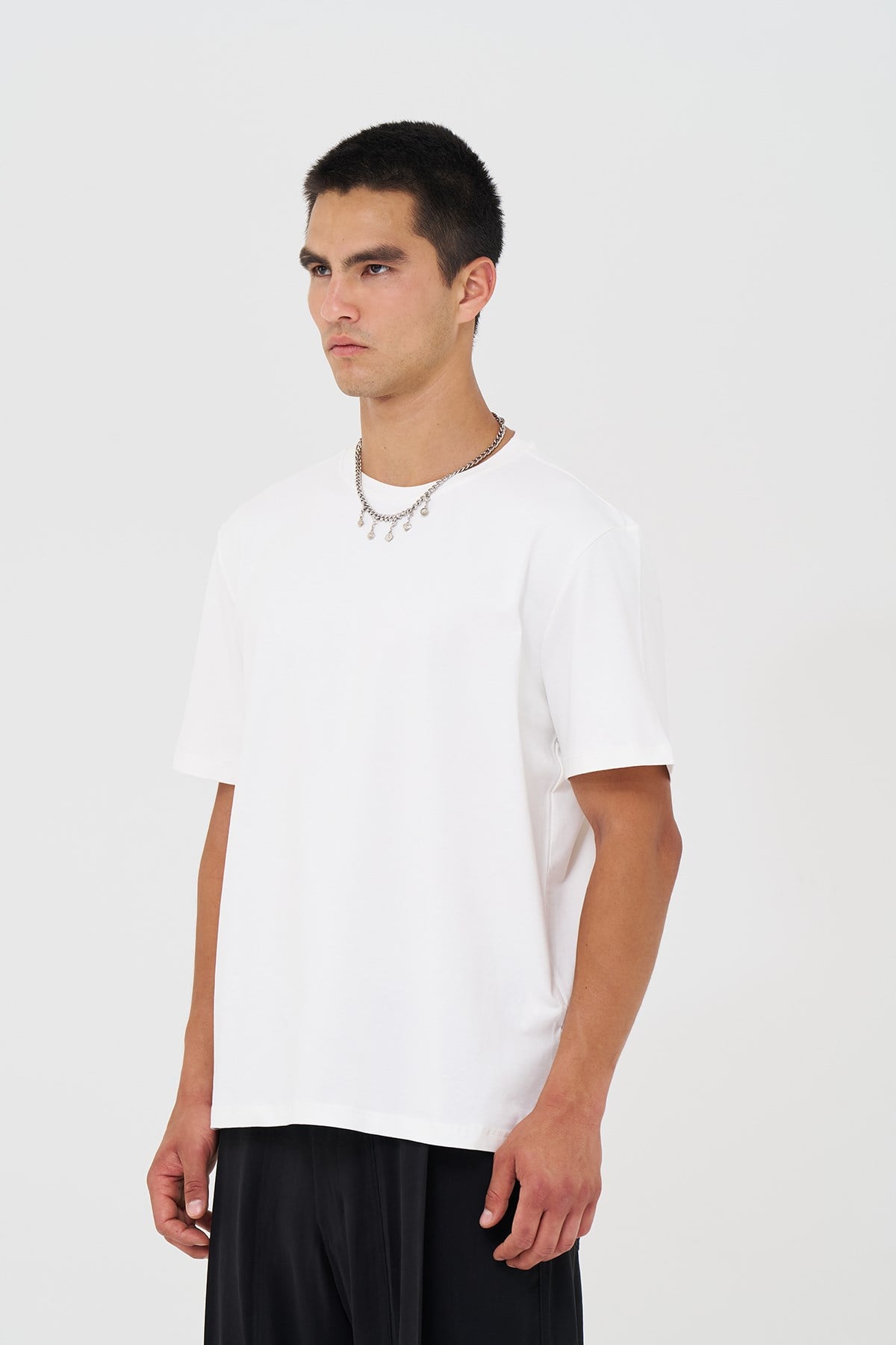 Basic Slim Fit Tişört Erkek /01 Ekru