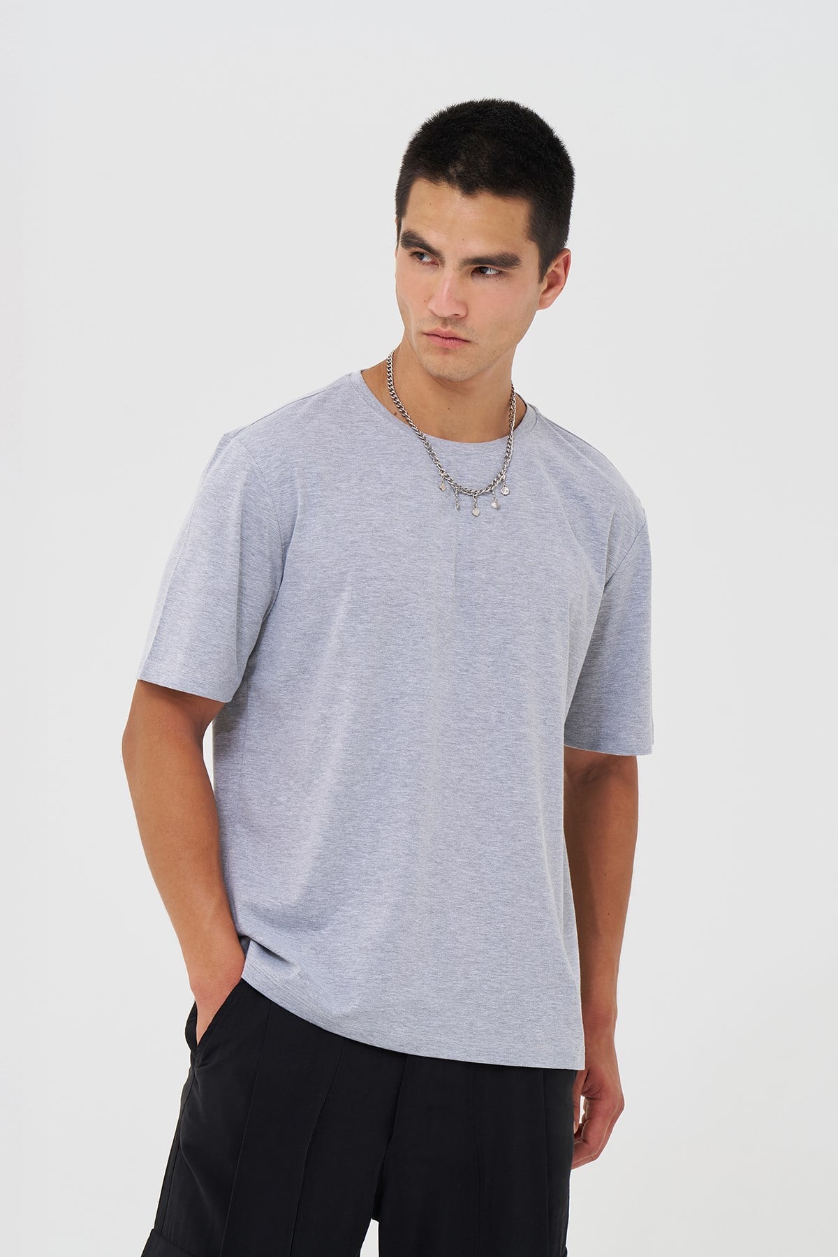 Basic Slim Fit Tişört Erkek /01 Gri