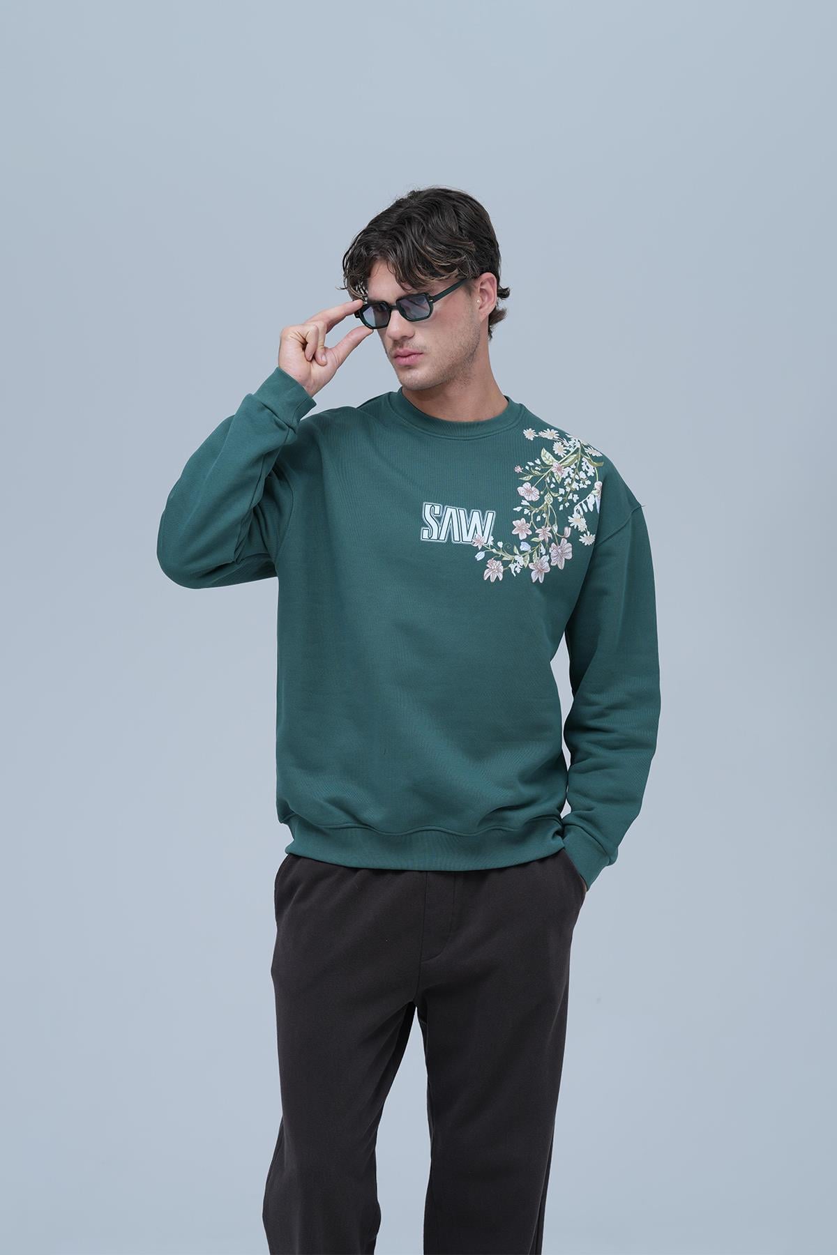 Bloom Spirit Oversize Sweatshirt Erkek Neft Yeşili