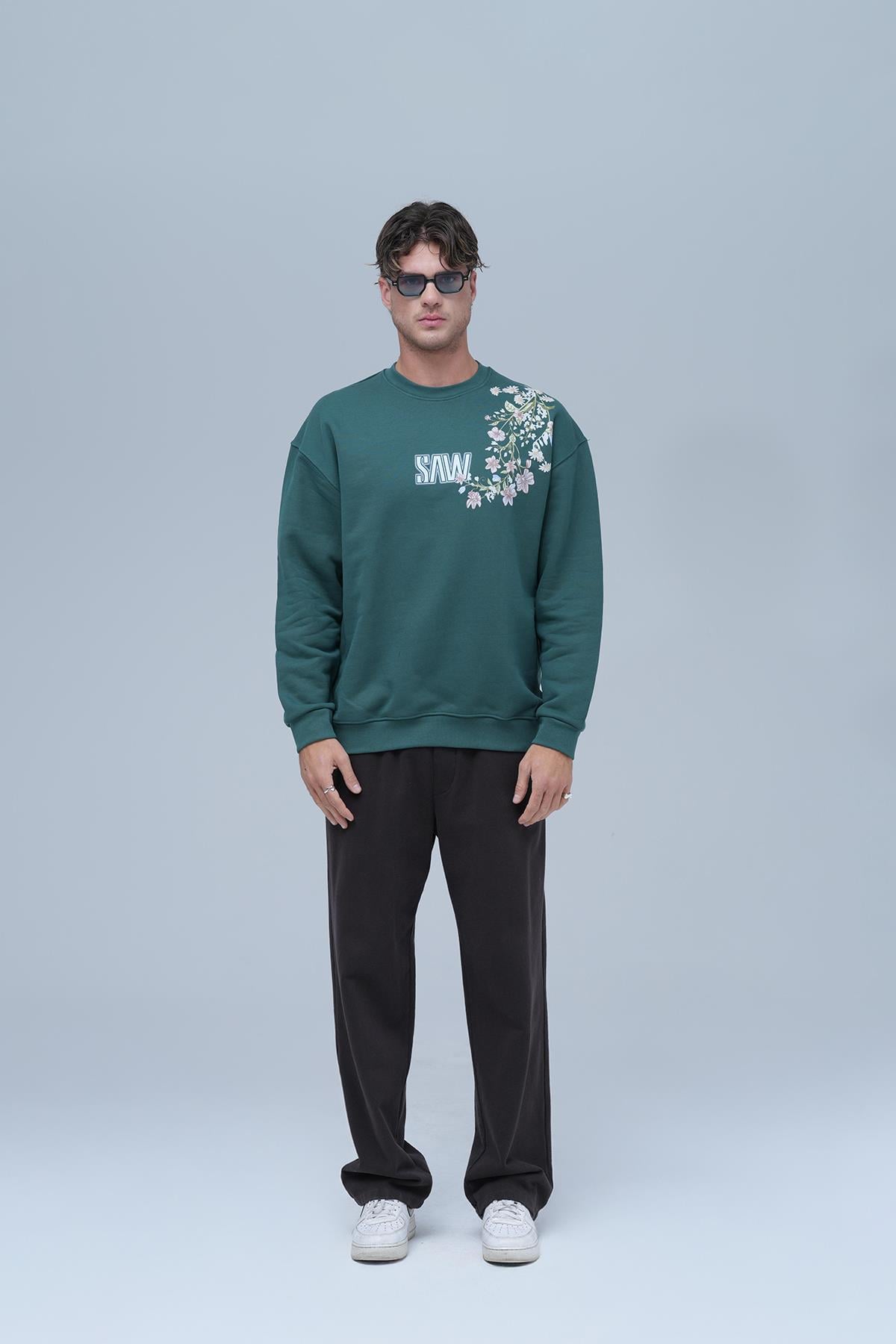 Bloom Spirit Oversize Sweatshirt Erkek Neft Yeşili