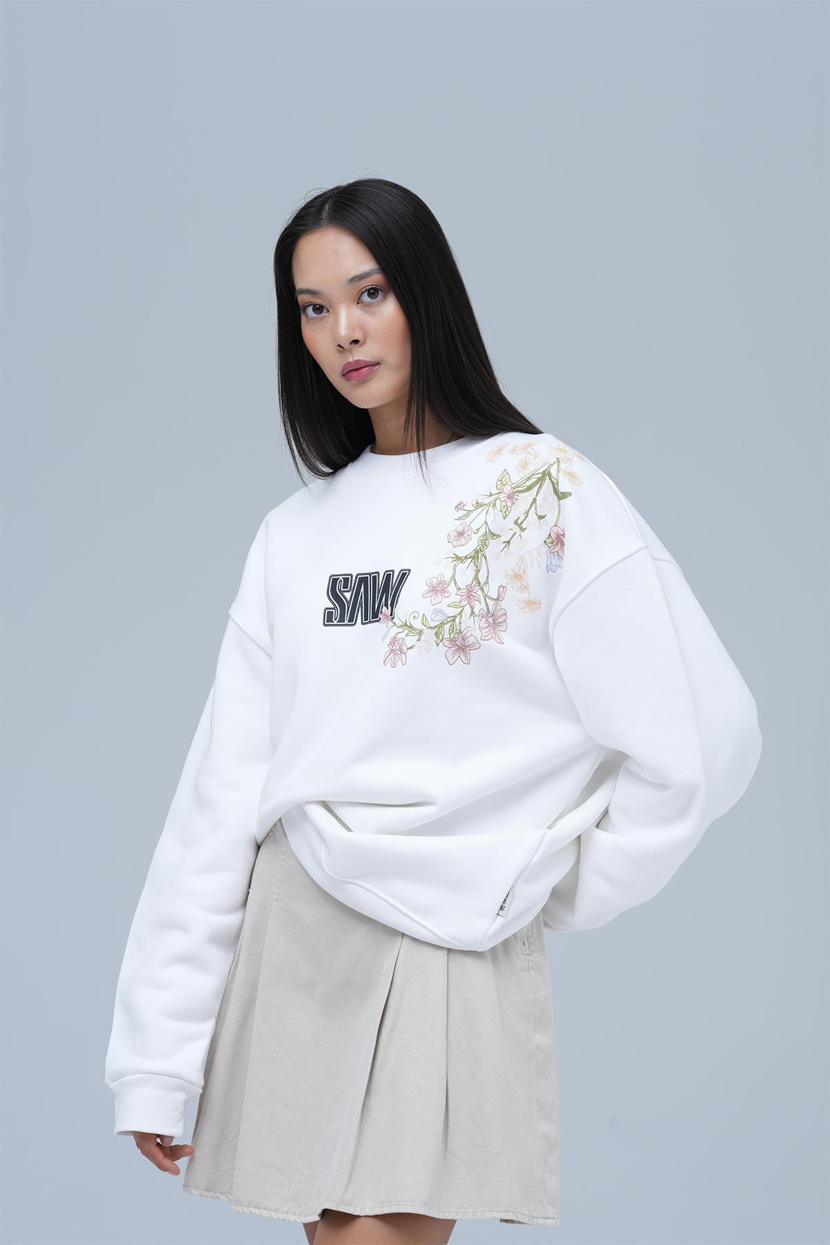 Bloom Spirit Oversize Sweatshirt Kadın Ekru