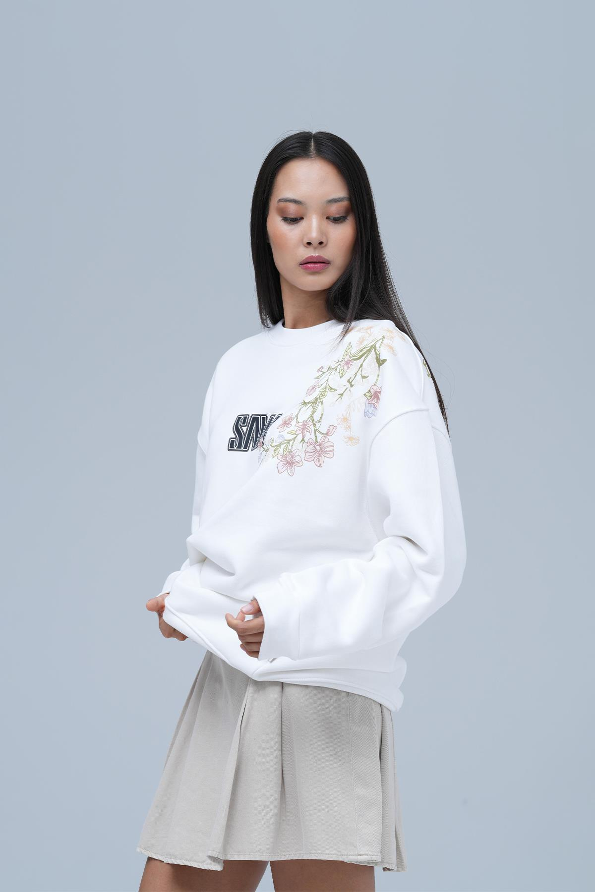 Bloom Spirit Oversize Sweatshirt Kadın Ekru