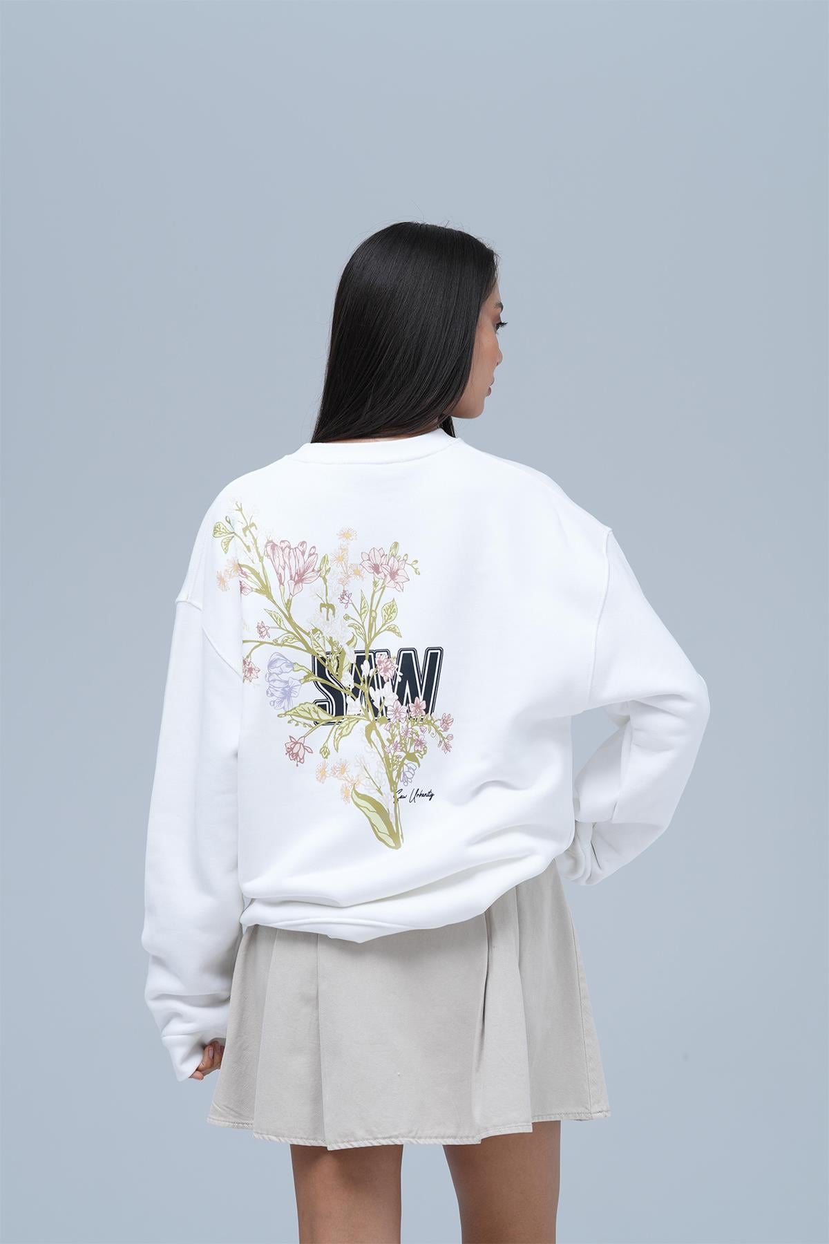 Bloom Spirit Oversize Sweatshirt Kadın Ekru