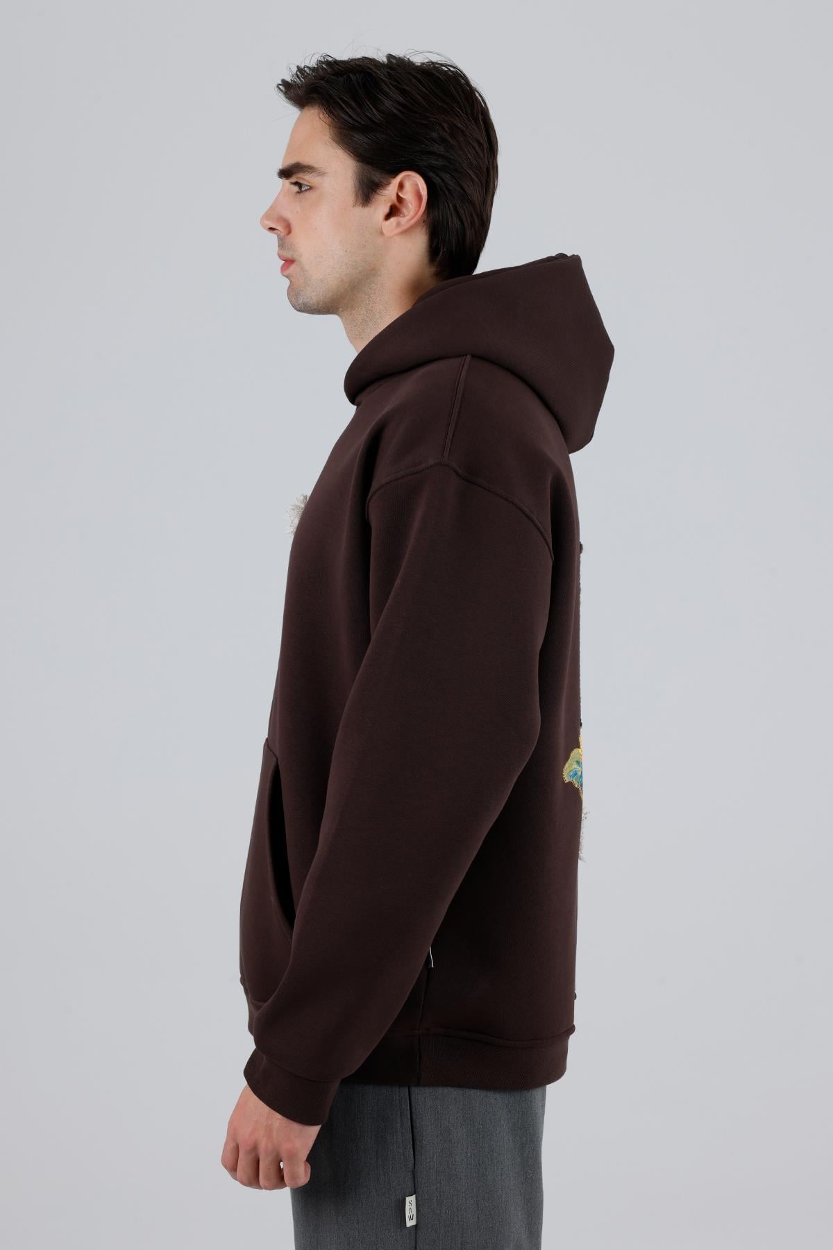 Blooming Canvas Oversize Sweatshirt Erkek Kahverengi