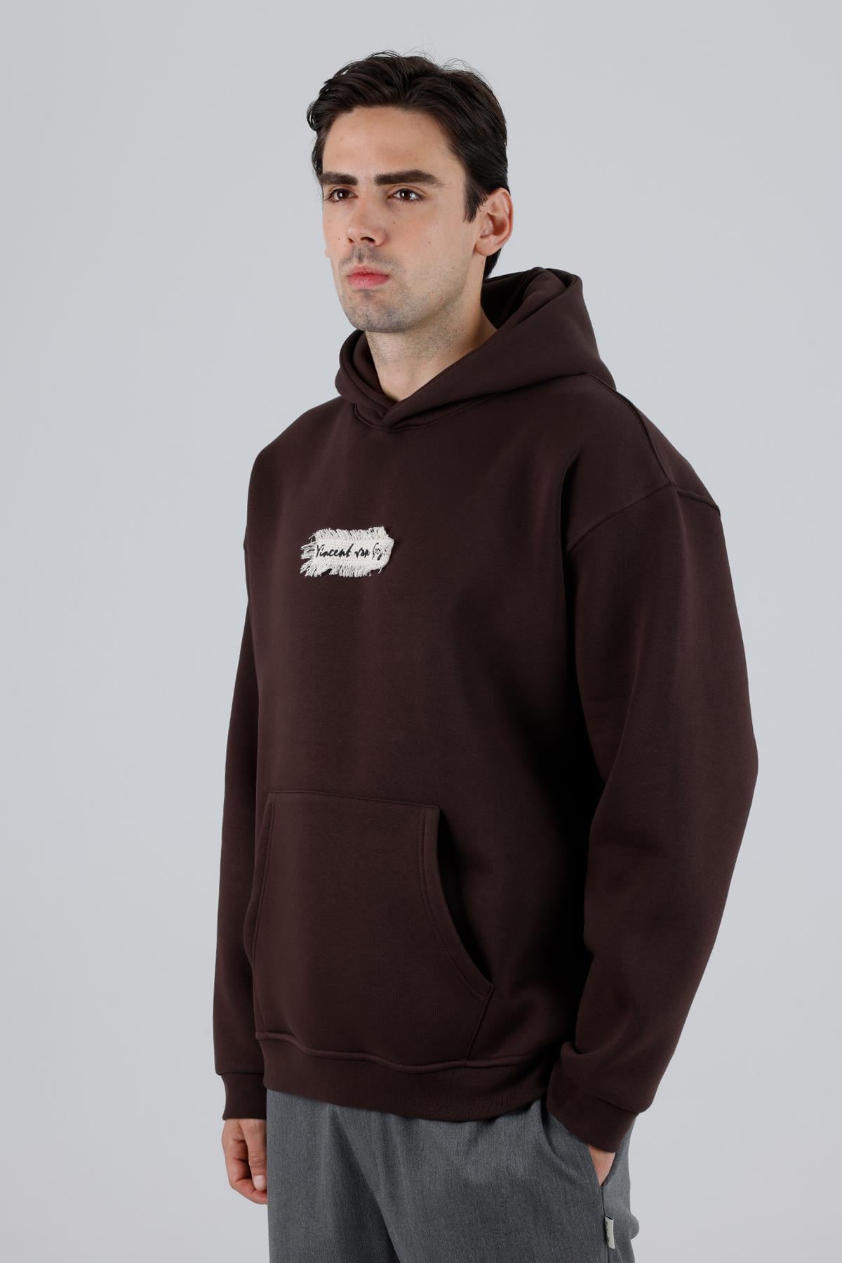 Blooming Canvas Oversize Sweatshirt Erkek Kahverengi