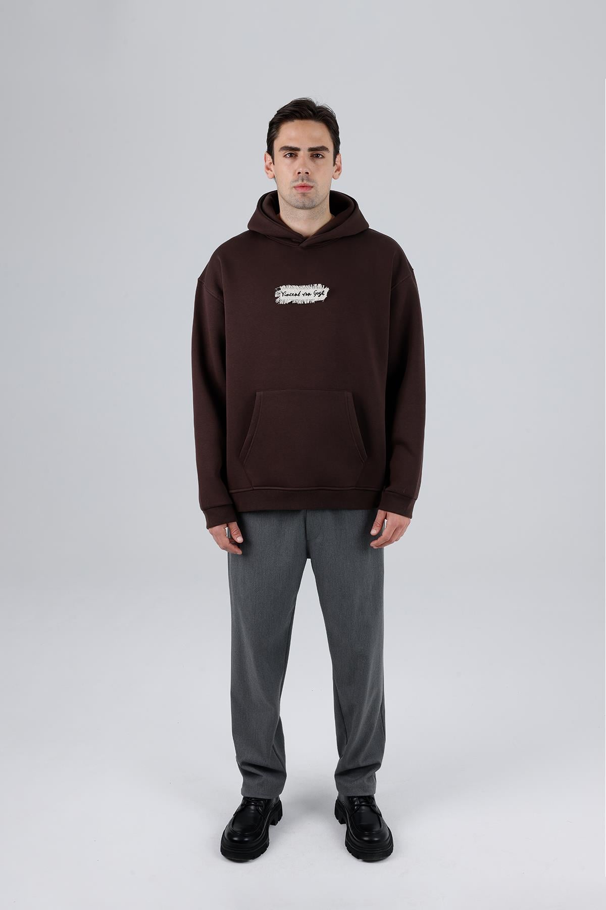 Blooming Canvas Oversize Sweatshirt Erkek Kahverengi