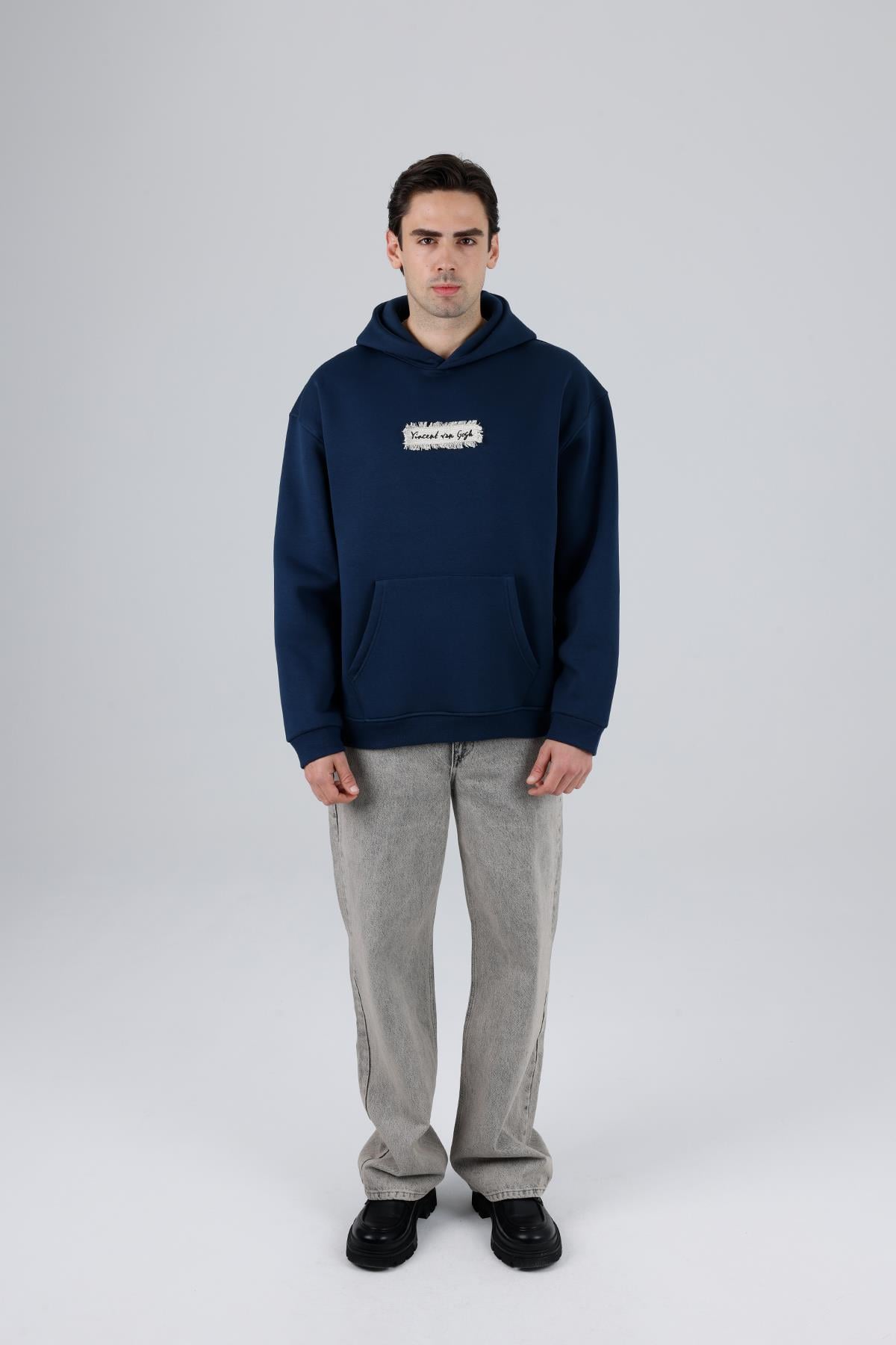 Blooming Canvas Oversize Sweatshirt Erkek İndigo