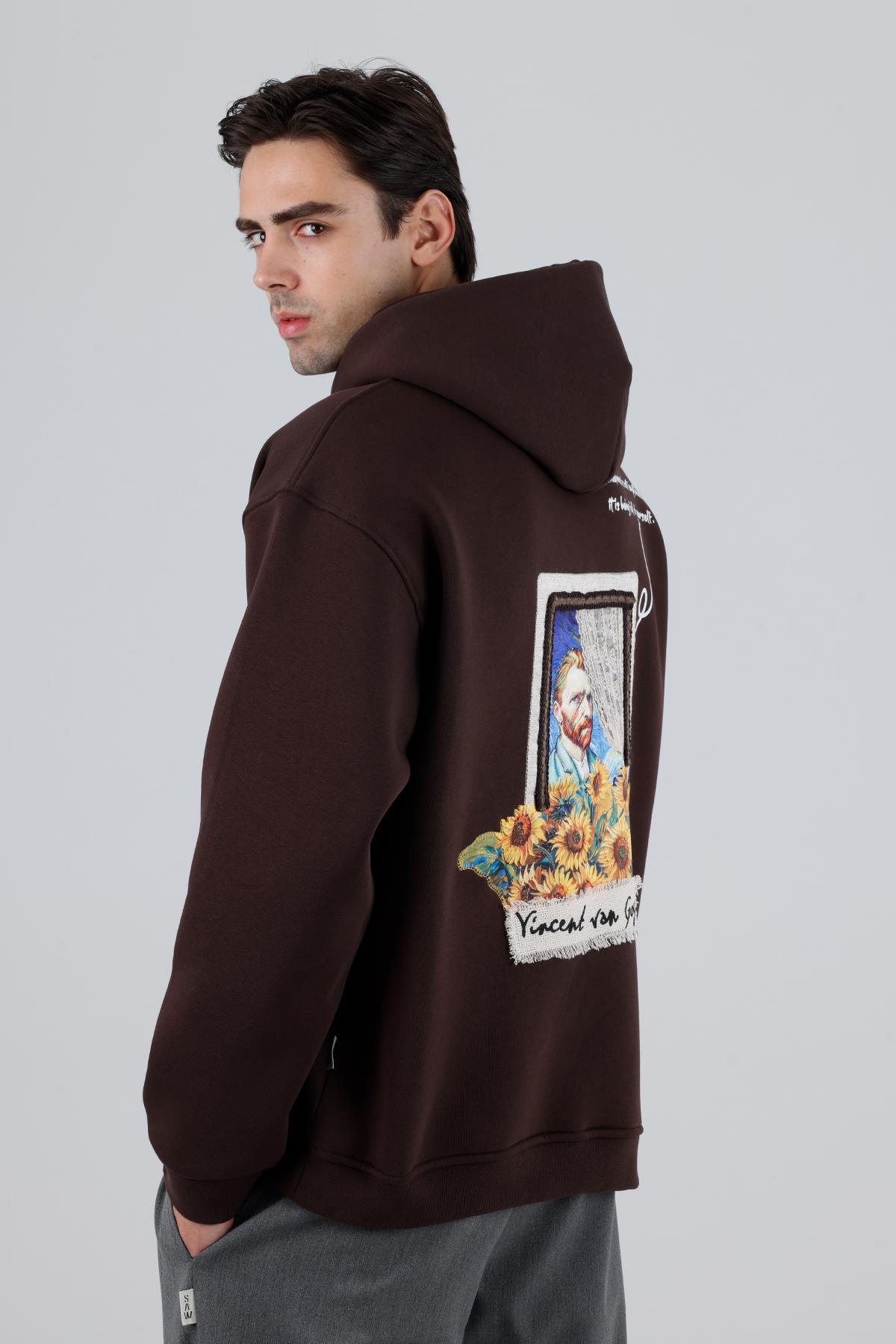 Blooming Canvas Oversize Sweatshirt Erkek Kahverengi