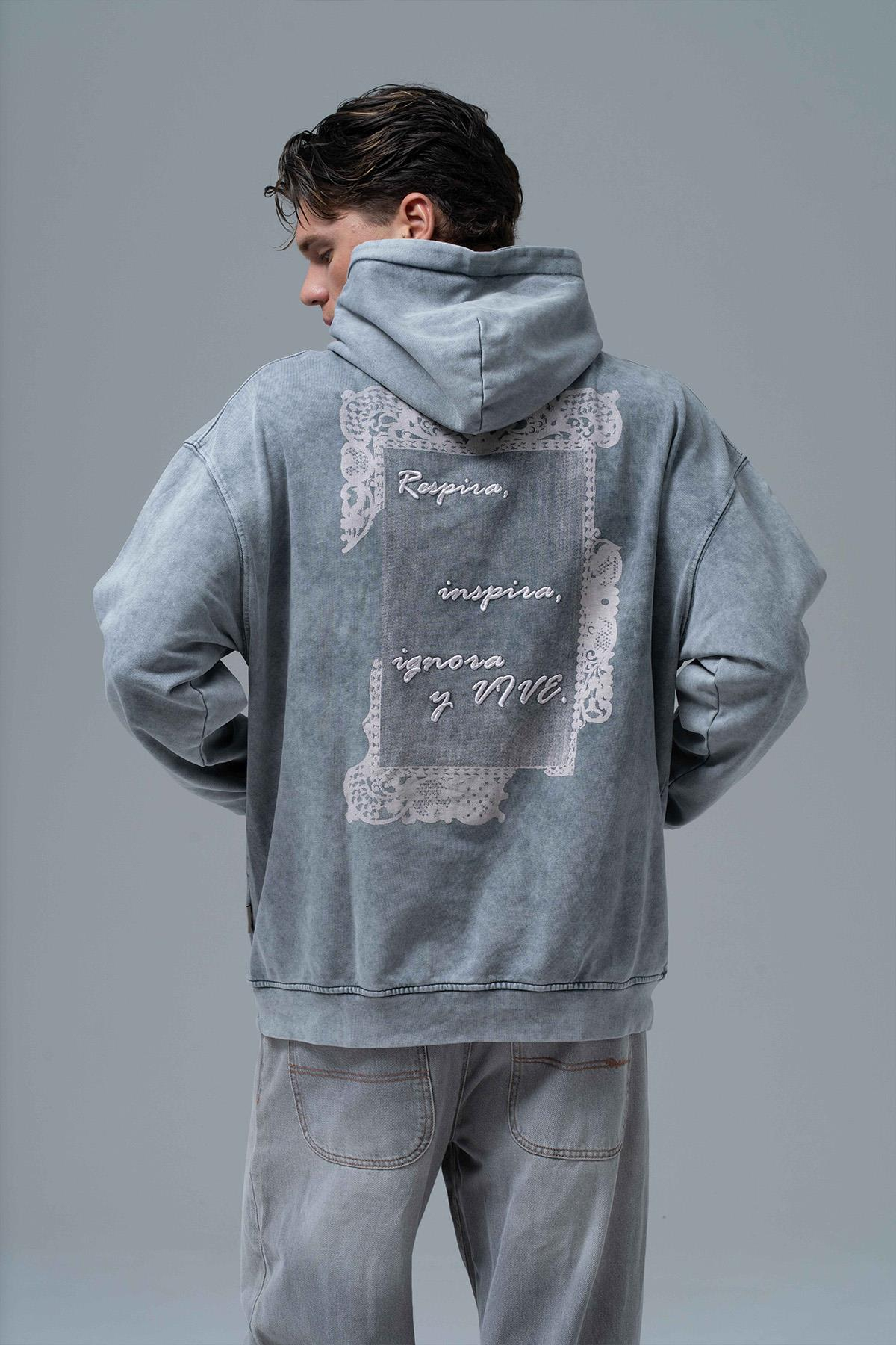 Breathe & Live Oversize Hoodie Erkek Füme