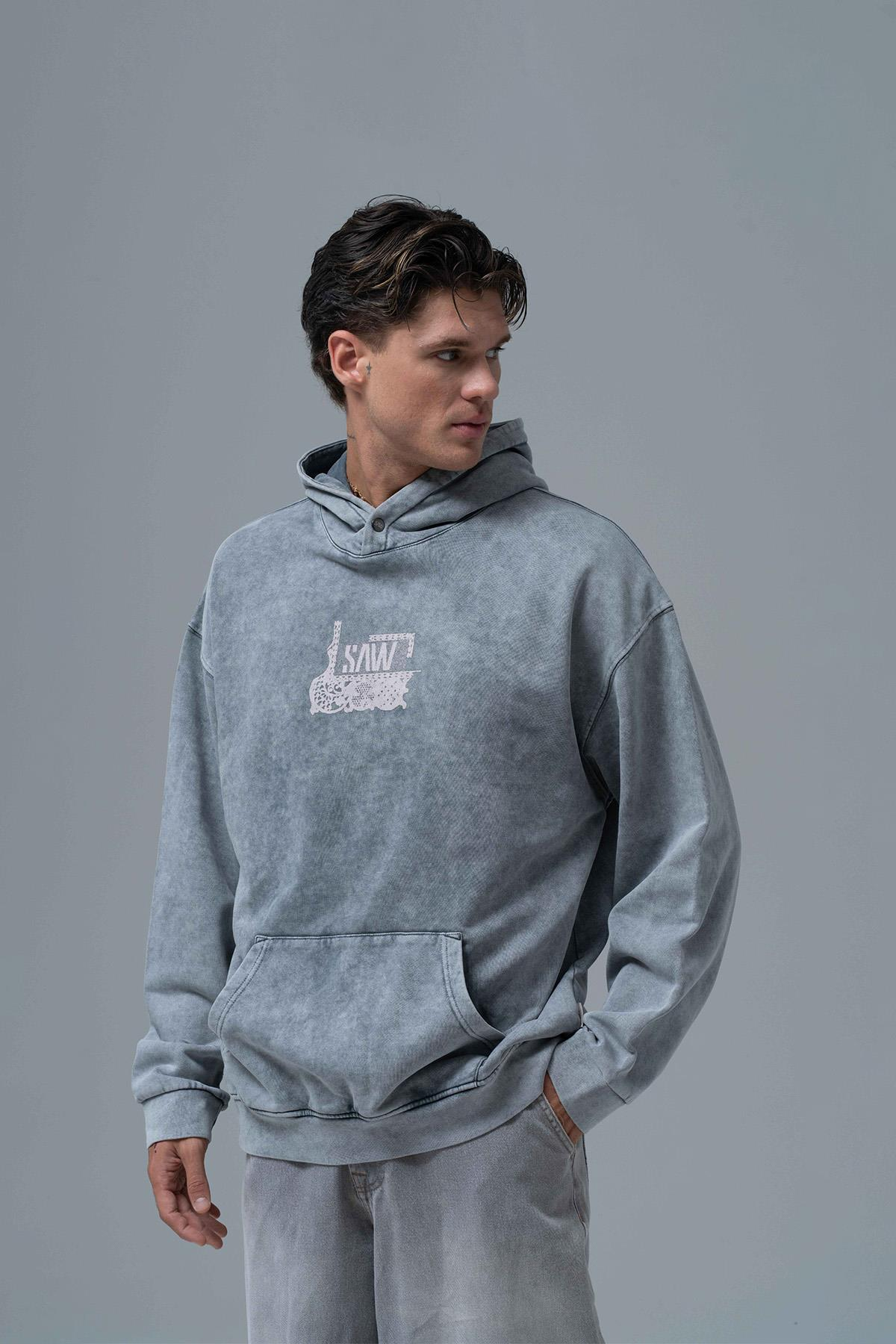 Breathe & Live Oversize Hoodie Erkek Füme