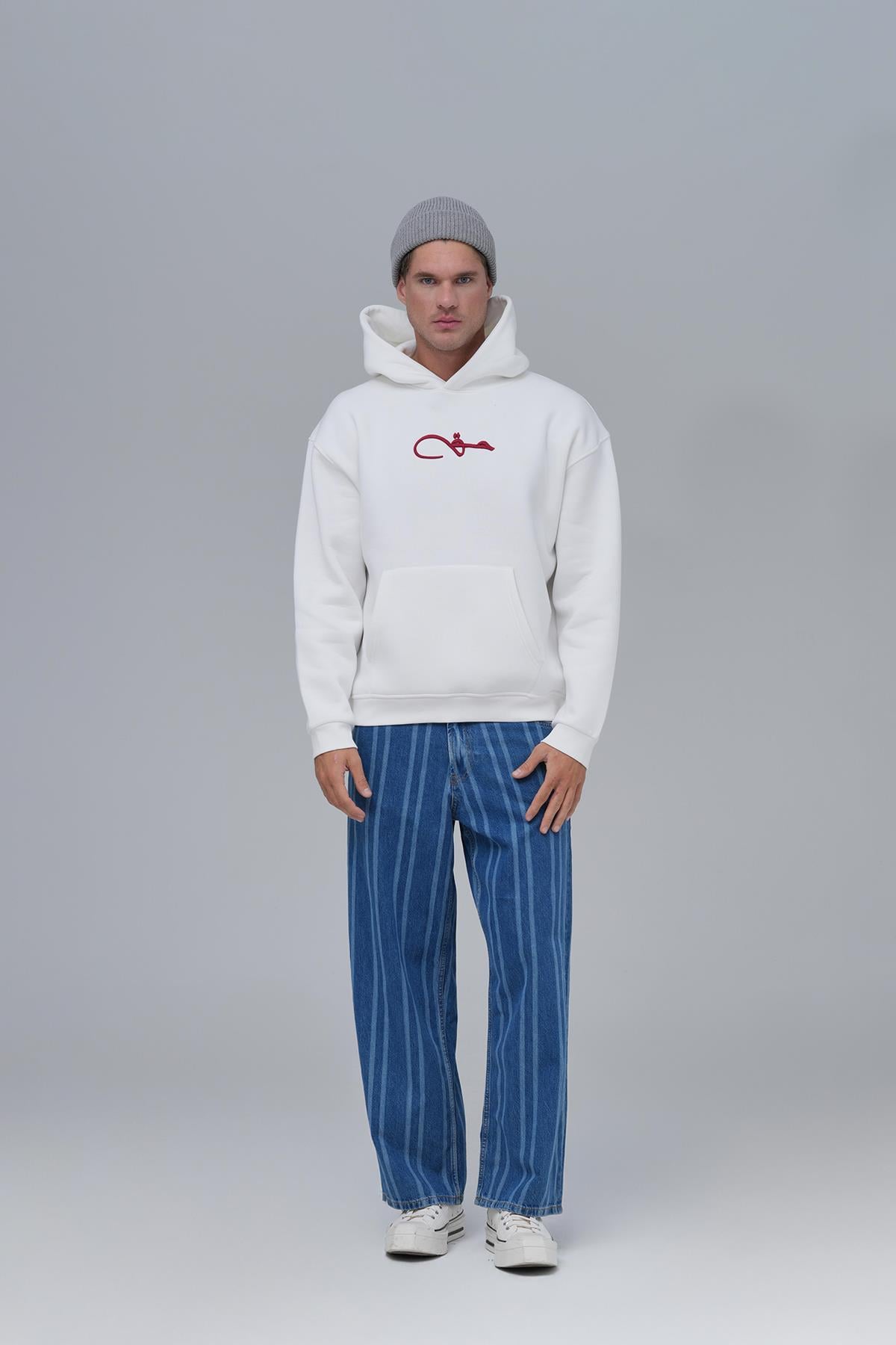 Calligraphy Carpet Oversize Sweatshirt Erkek Ekru