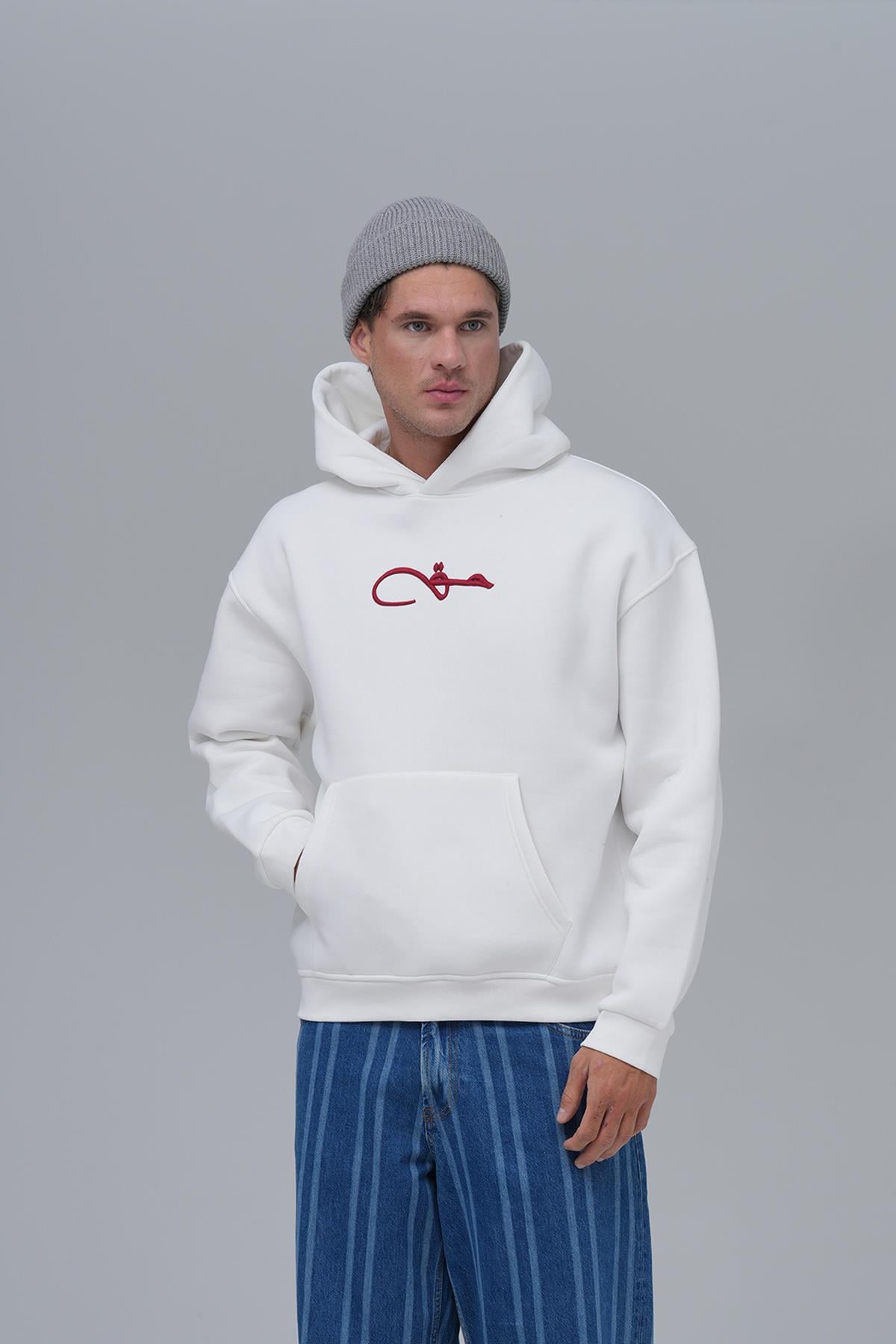 Calligraphy Carpet Oversize Sweatshirt Erkek Ekru