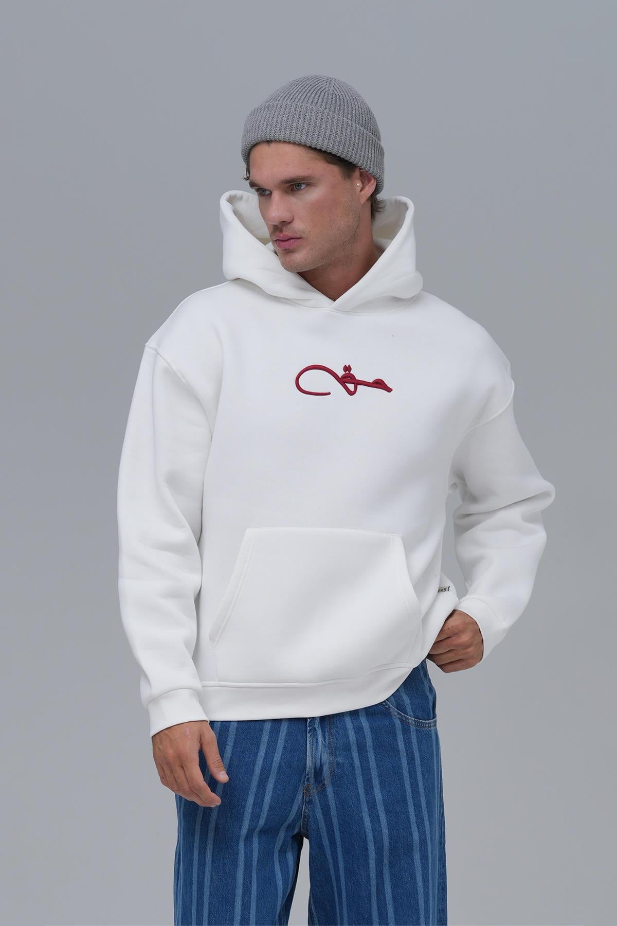 Calligraphy Carpet Oversize Sweatshirt Erkek Ekru