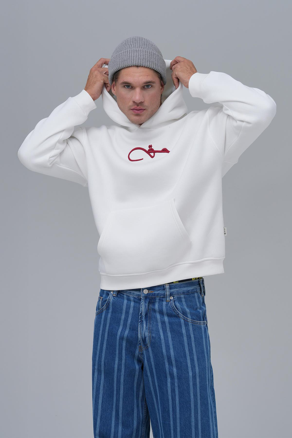 Calligraphy Carpet Oversize Sweatshirt Erkek Ekru