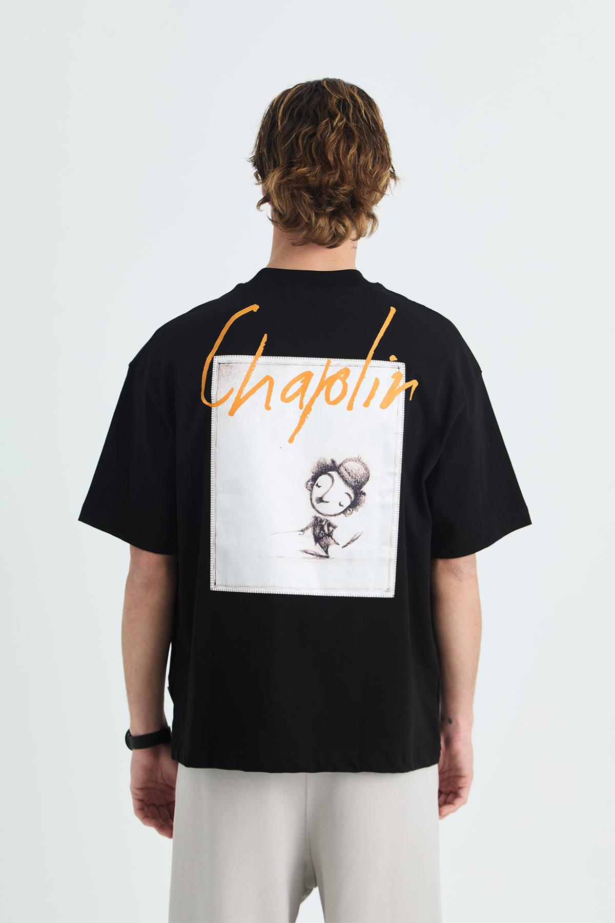 Chaplin Oversize Tişört Erkek Siyah