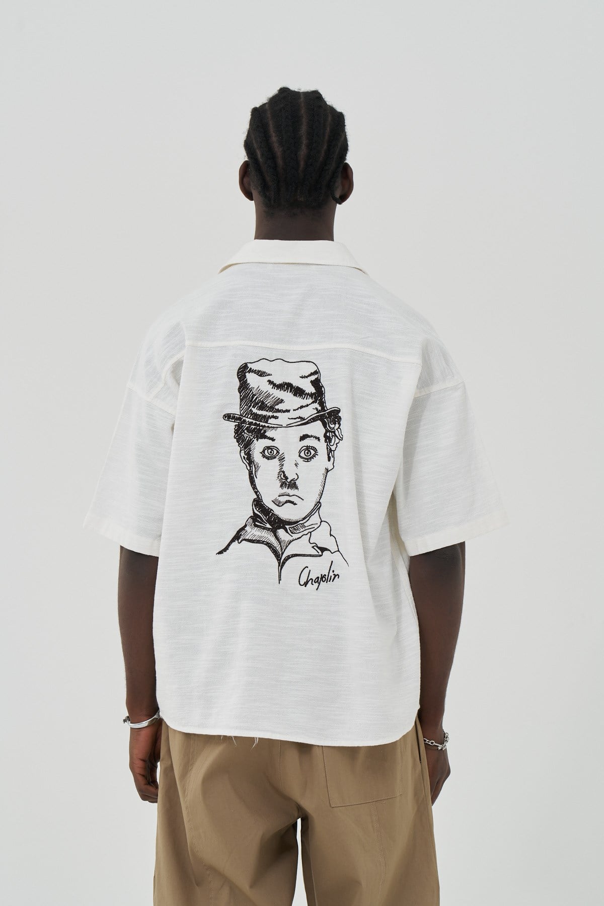 Chaplin Portrait Oversize Erkek Gömlek Ekru
