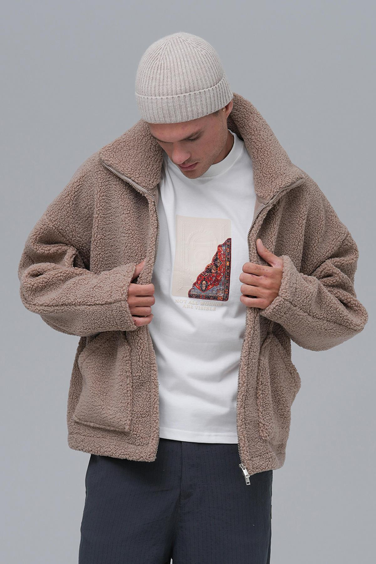 Classic Haven Oversize Welsoft Ceket Erkek Vizon