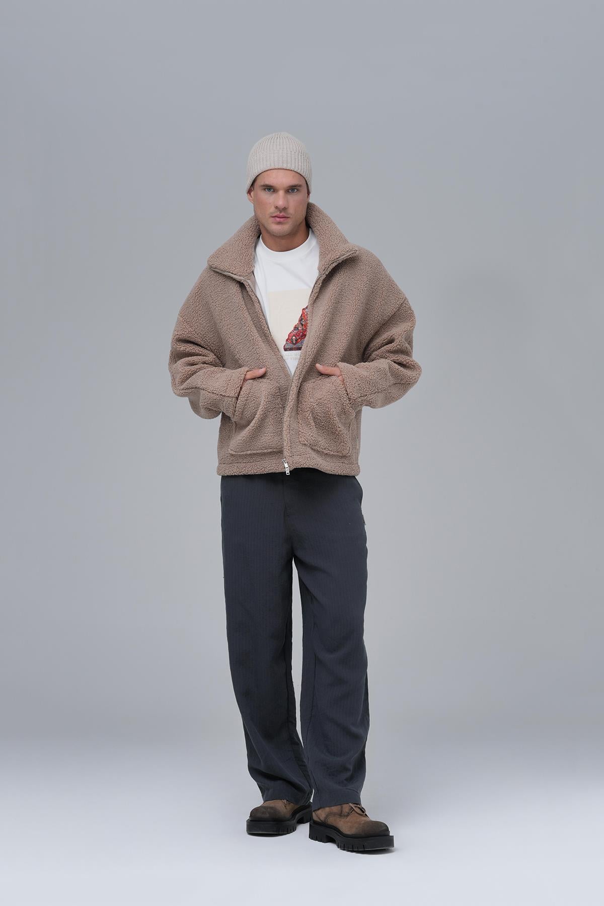 Classic Haven Oversize Welsoft Ceket Erkek Vizon