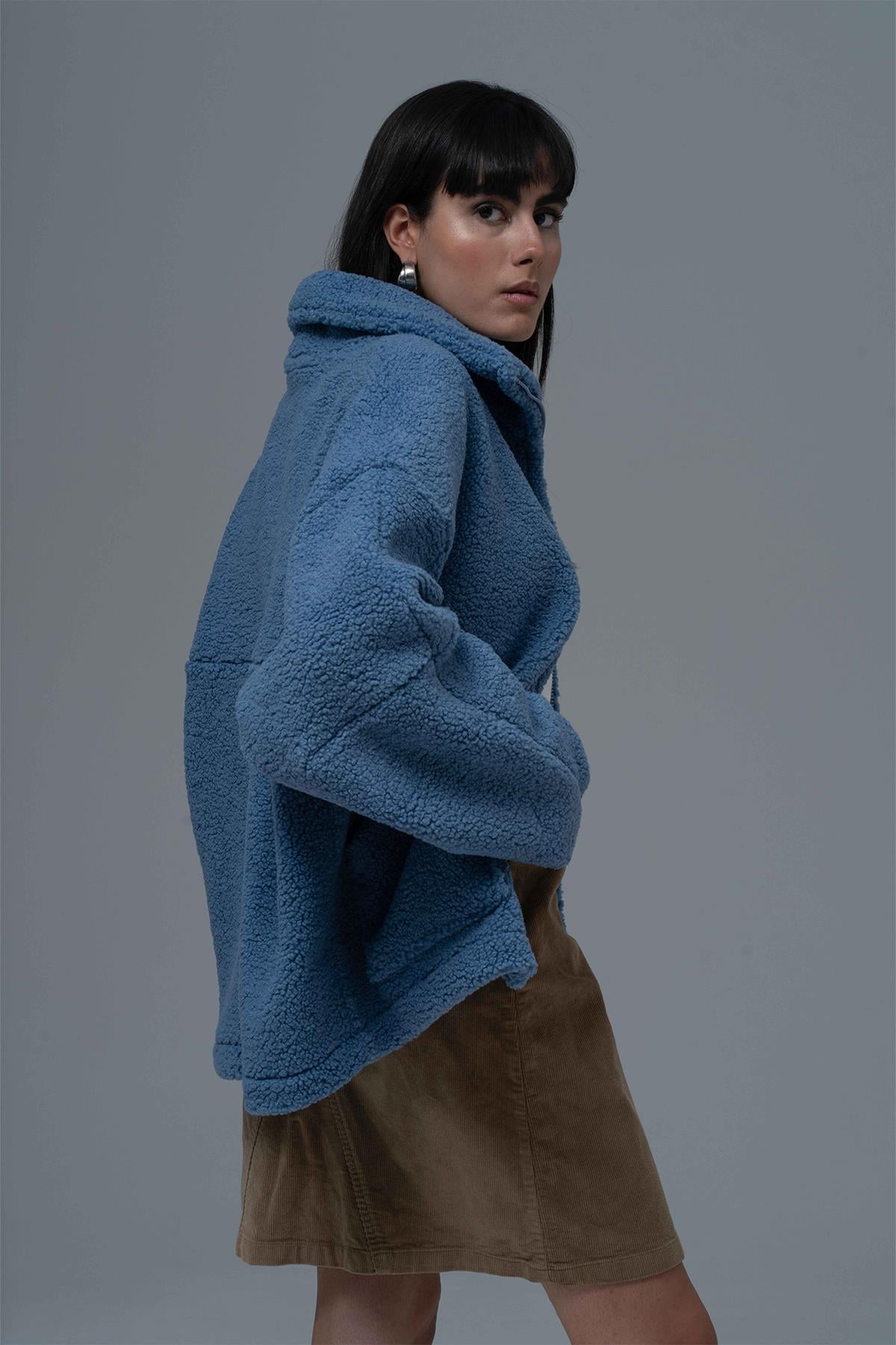 Classic Haven Oversize Welsoft Ceket Kadın Mavi