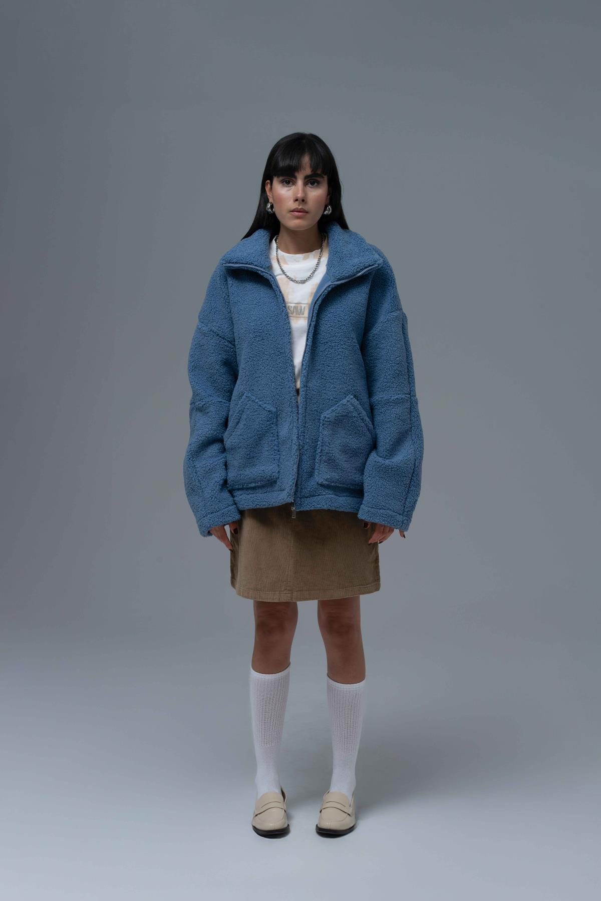 Classic Haven Oversize Welsoft Ceket Kadın Mavi