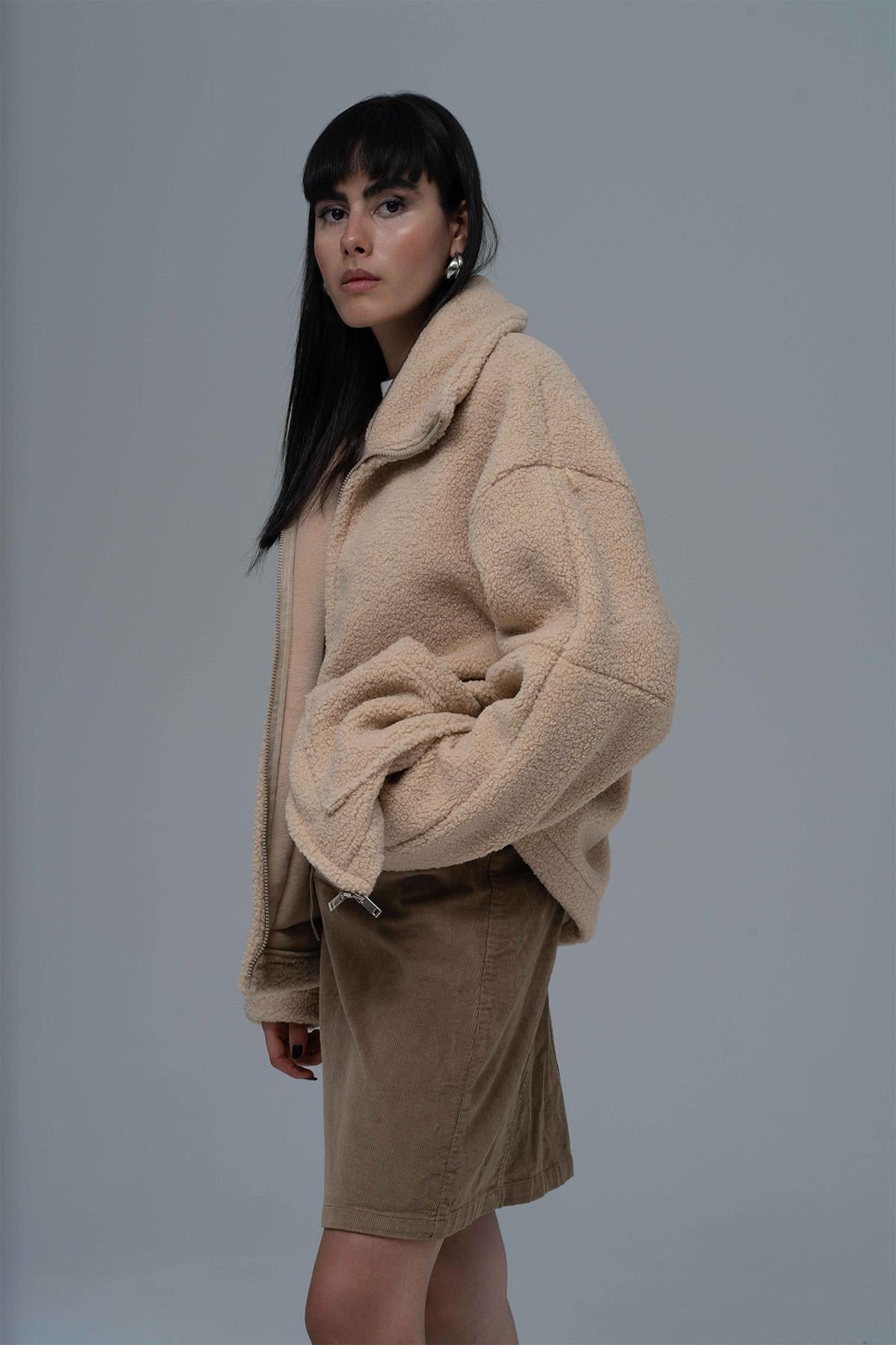 Classic Haven Oversize Welsoft Ceket Kadın Açık Bej