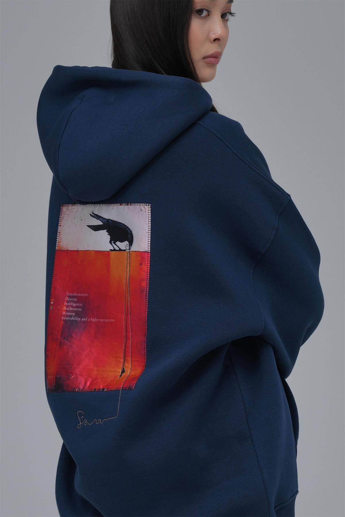 Crow of Transformation Oversize Sweatshirt Kadın İndigo