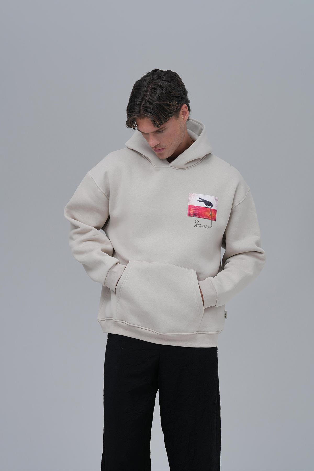Crow of Transformation Oversize Sweatshirt Erkek Stone