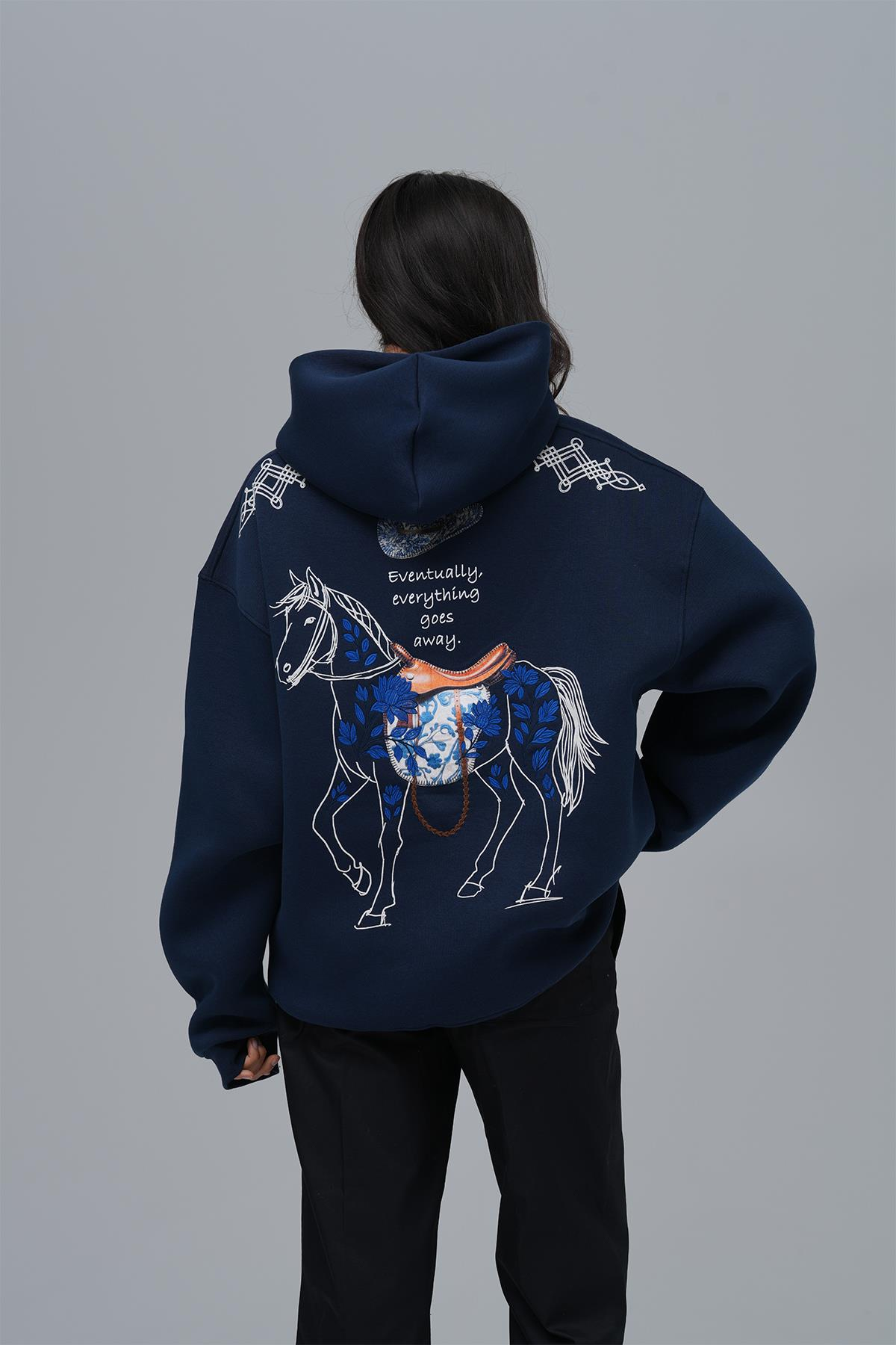 Design Story Fading Echoes Oversize Sweatshirt Kadın İndigo