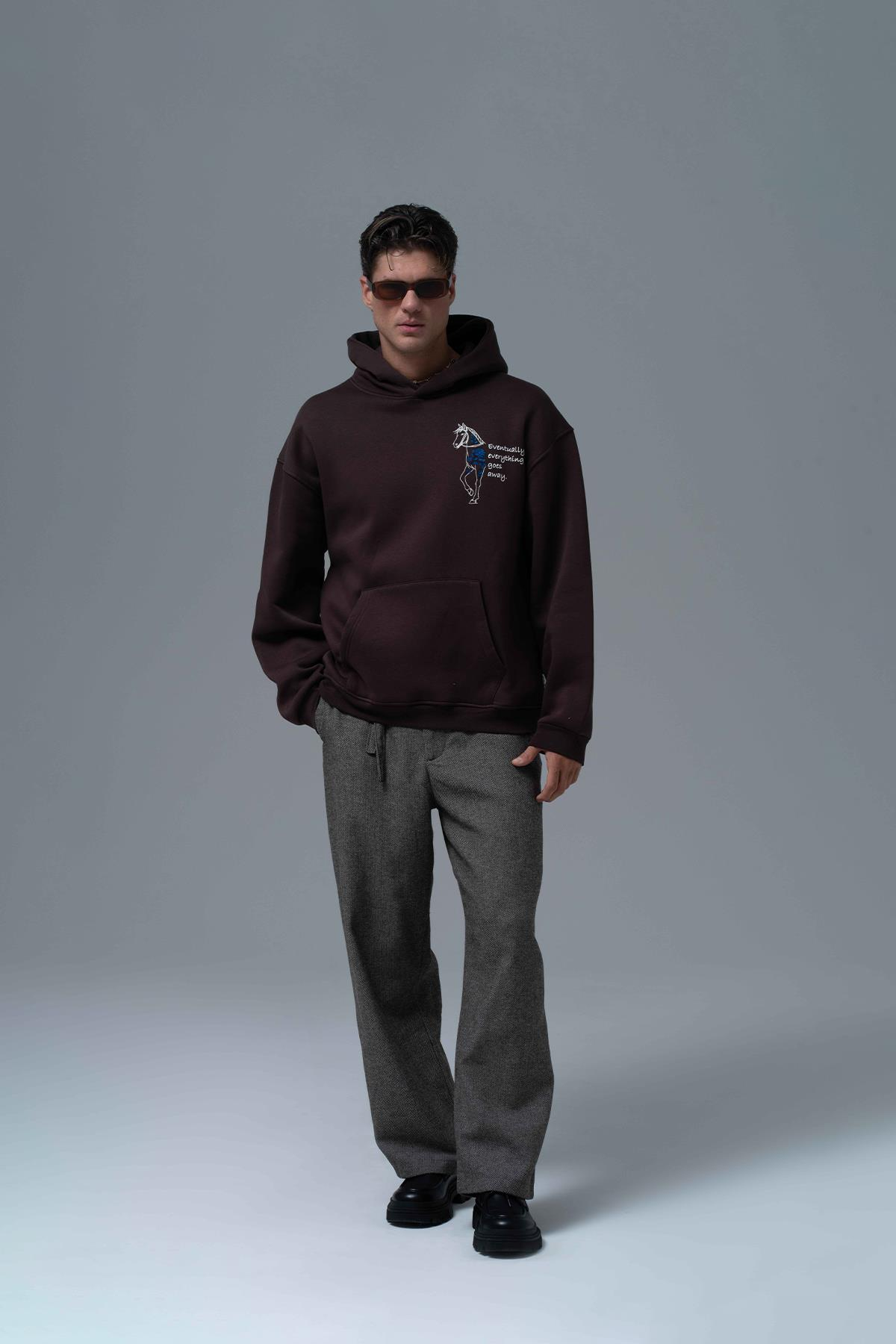 Design Story Fading Echoes Oversize Sweatshirt Erkek Kahverengi