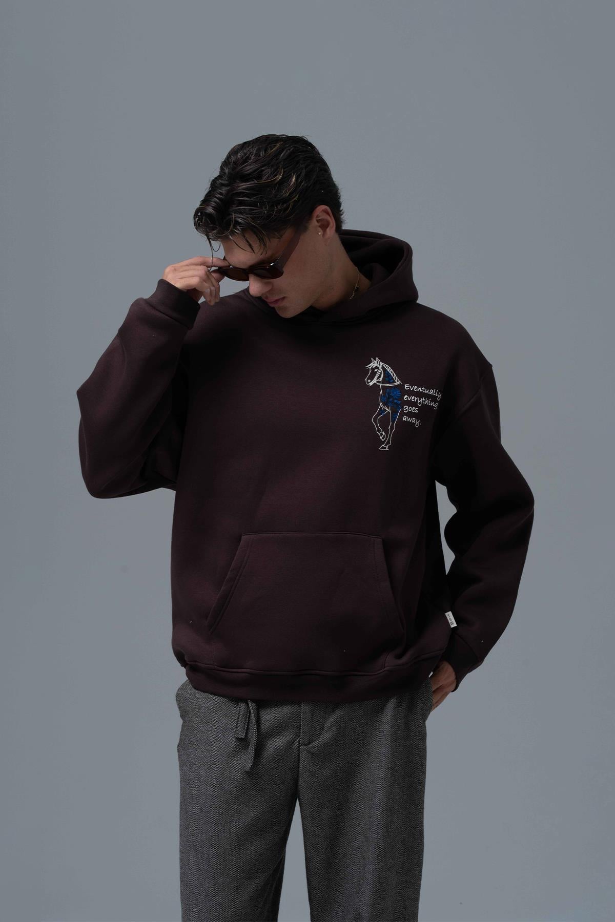 Design Story Fading Echoes Oversize Sweatshirt Erkek Kahverengi