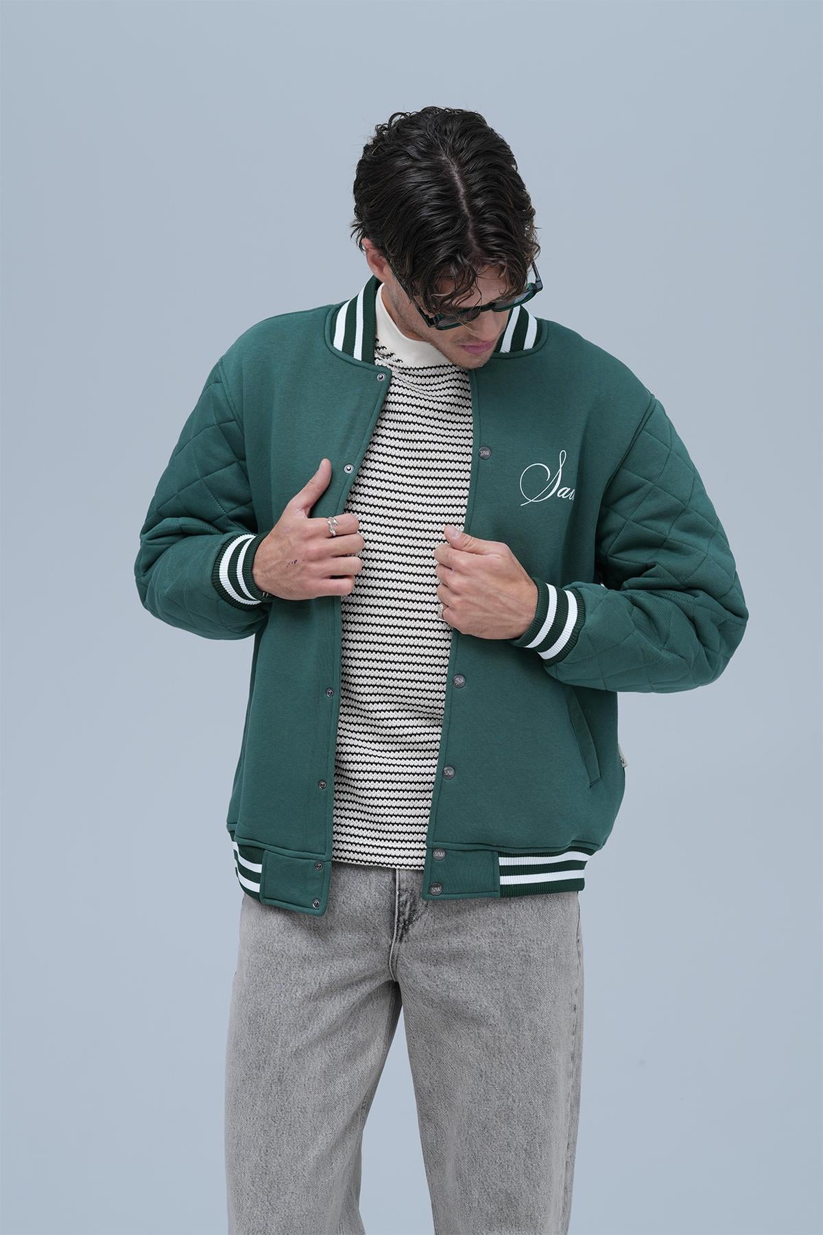Equal Dislike Oversize Kolej Ceketi Erkek Yeşil