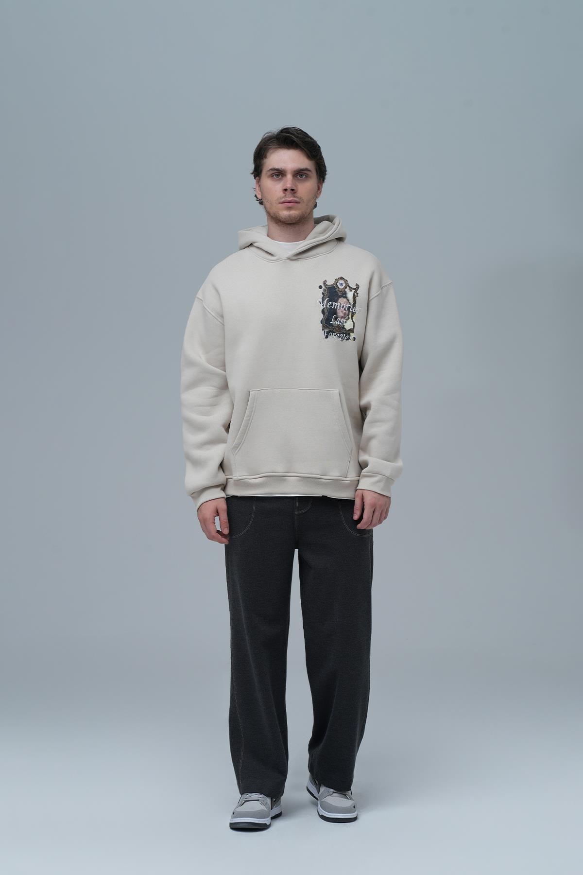 Eternal Frame Oversize Sweatshirt Erkek Ekru