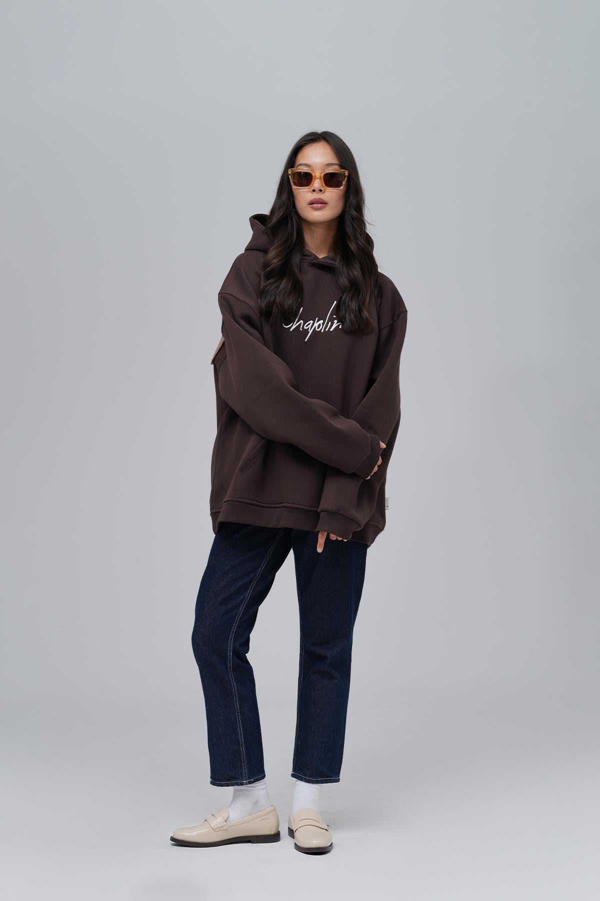 Frames of Laughter Oversize Sweatshirt Kadın Kahverengi