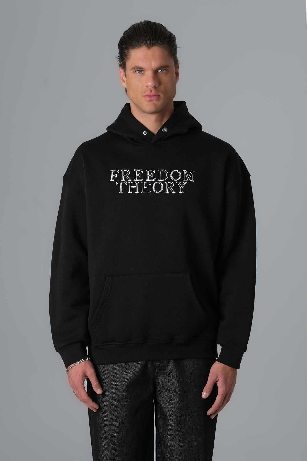 Geometric Freedom Oversize Sweatshirt Erkek Siyah