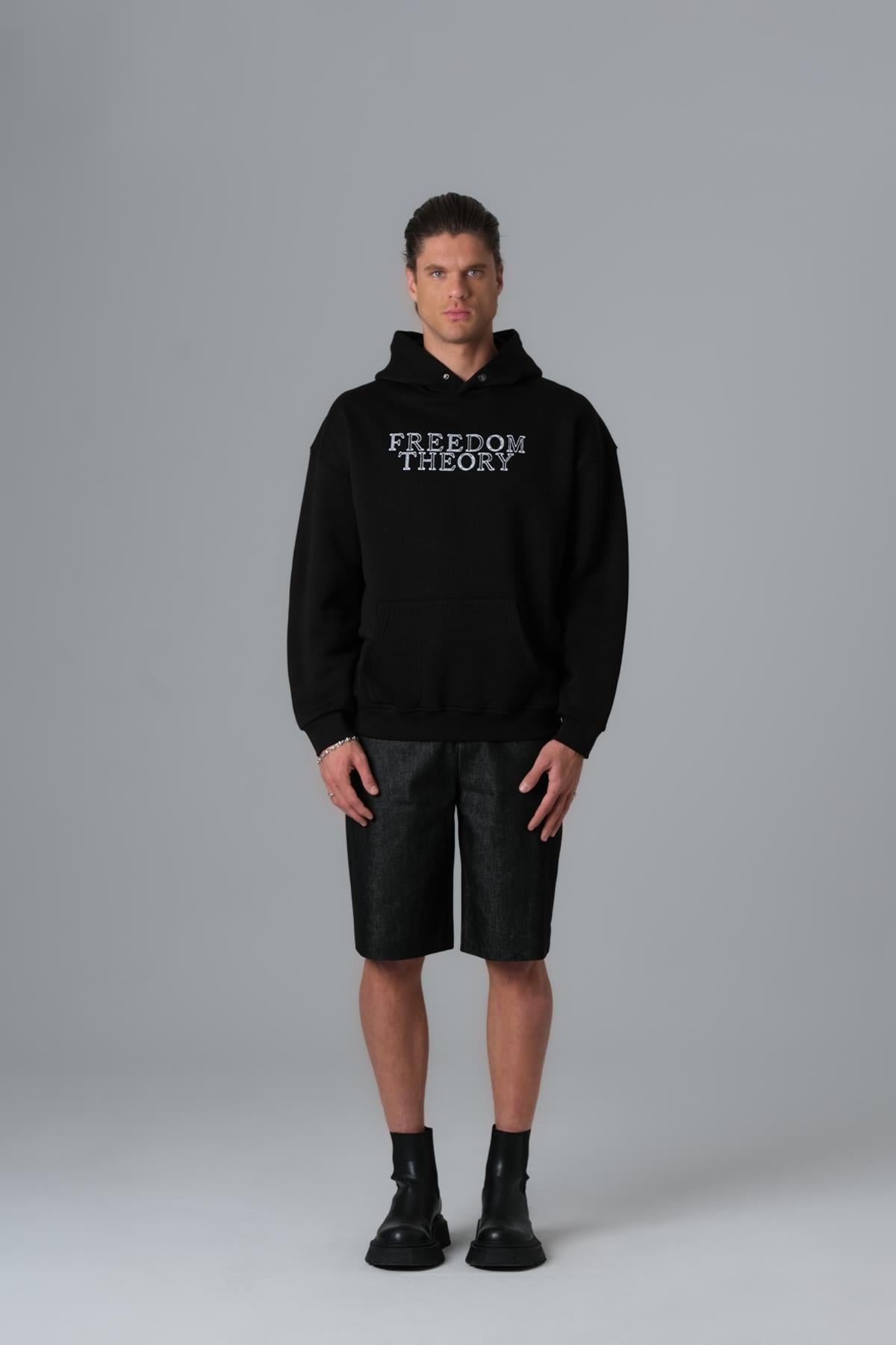 Geometric Freedom Oversize Sweatshirt Erkek Siyah