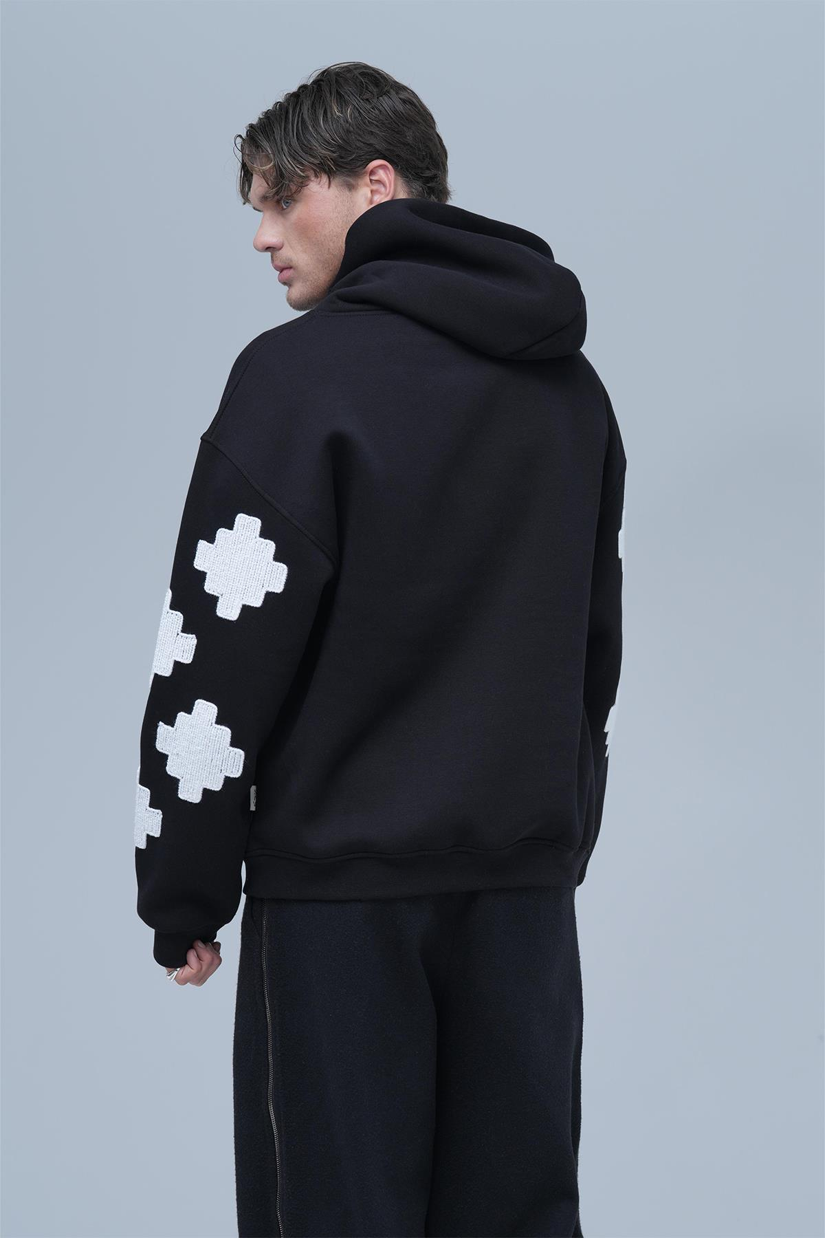 Heritage Geometry Oversize Sweatshirt Erkek Siyah