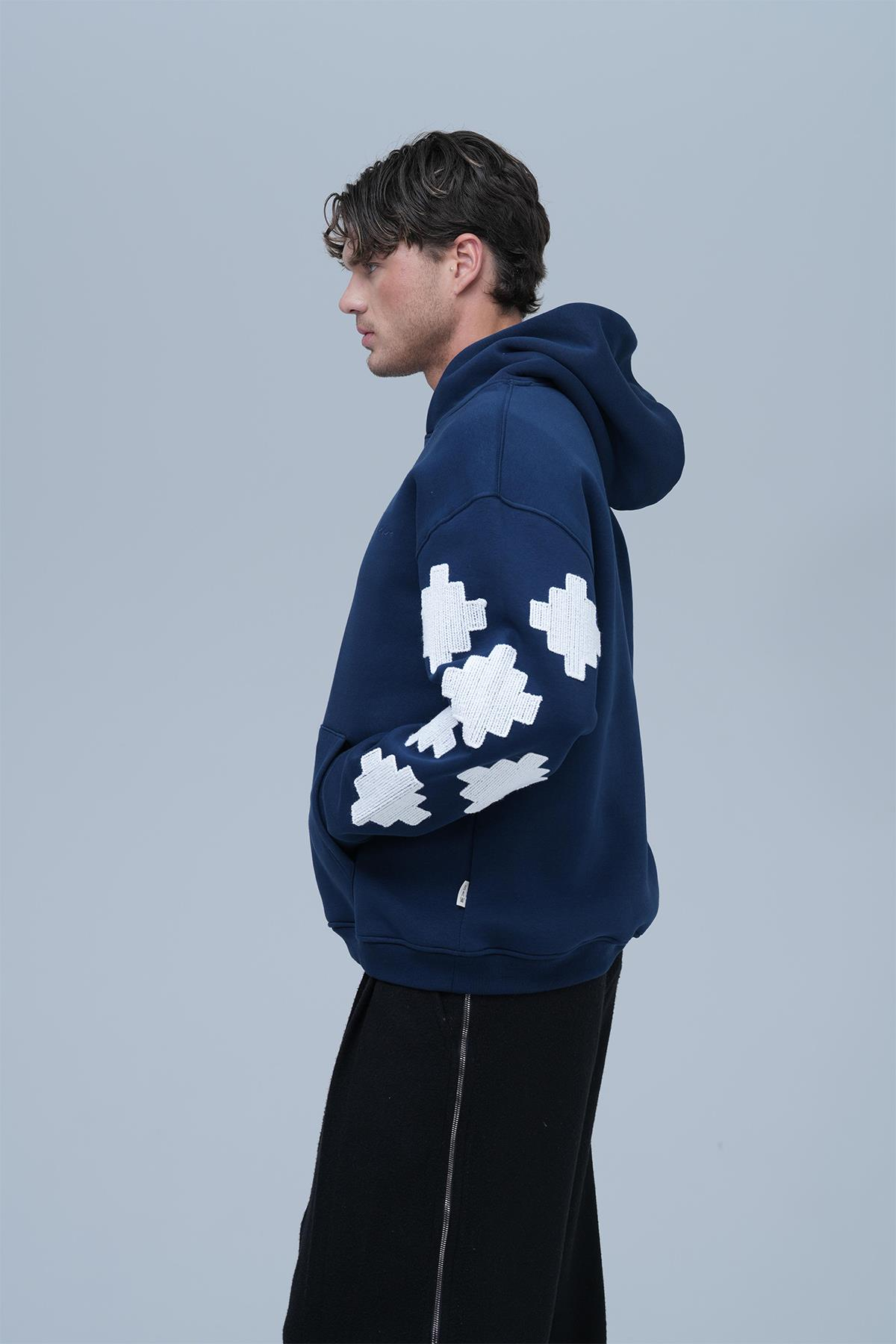 Heritage Geometry Oversize Sweatshirt Erkek İndigo
