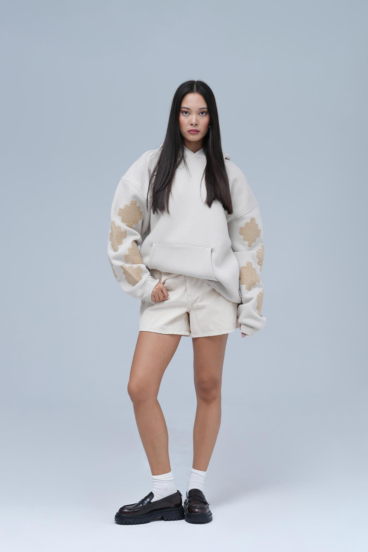 Heritage Geometry Oversize Sweatshirt Kadın Stone