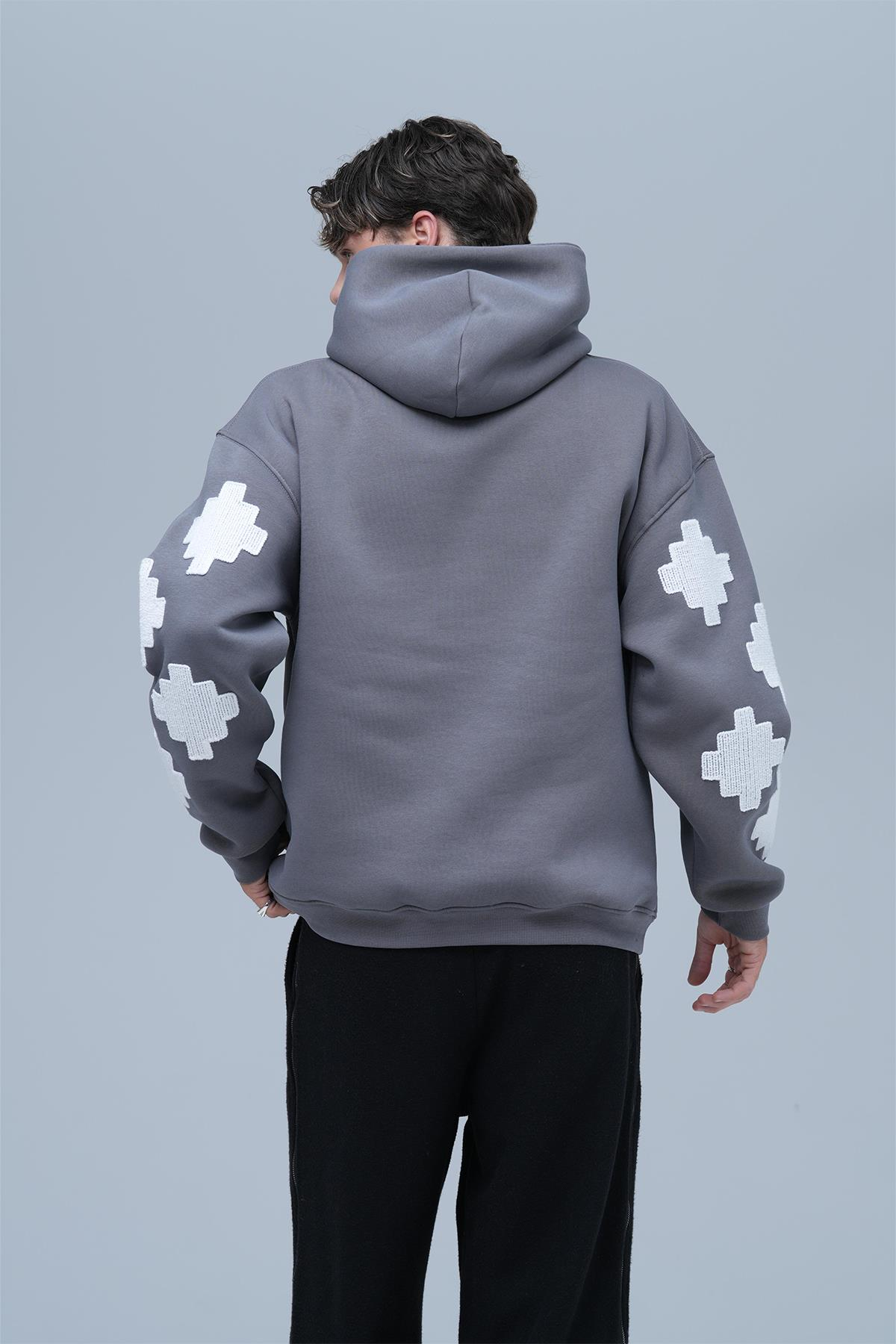 Heritage Geometry Oversize Sweatshirt Erkek Füme