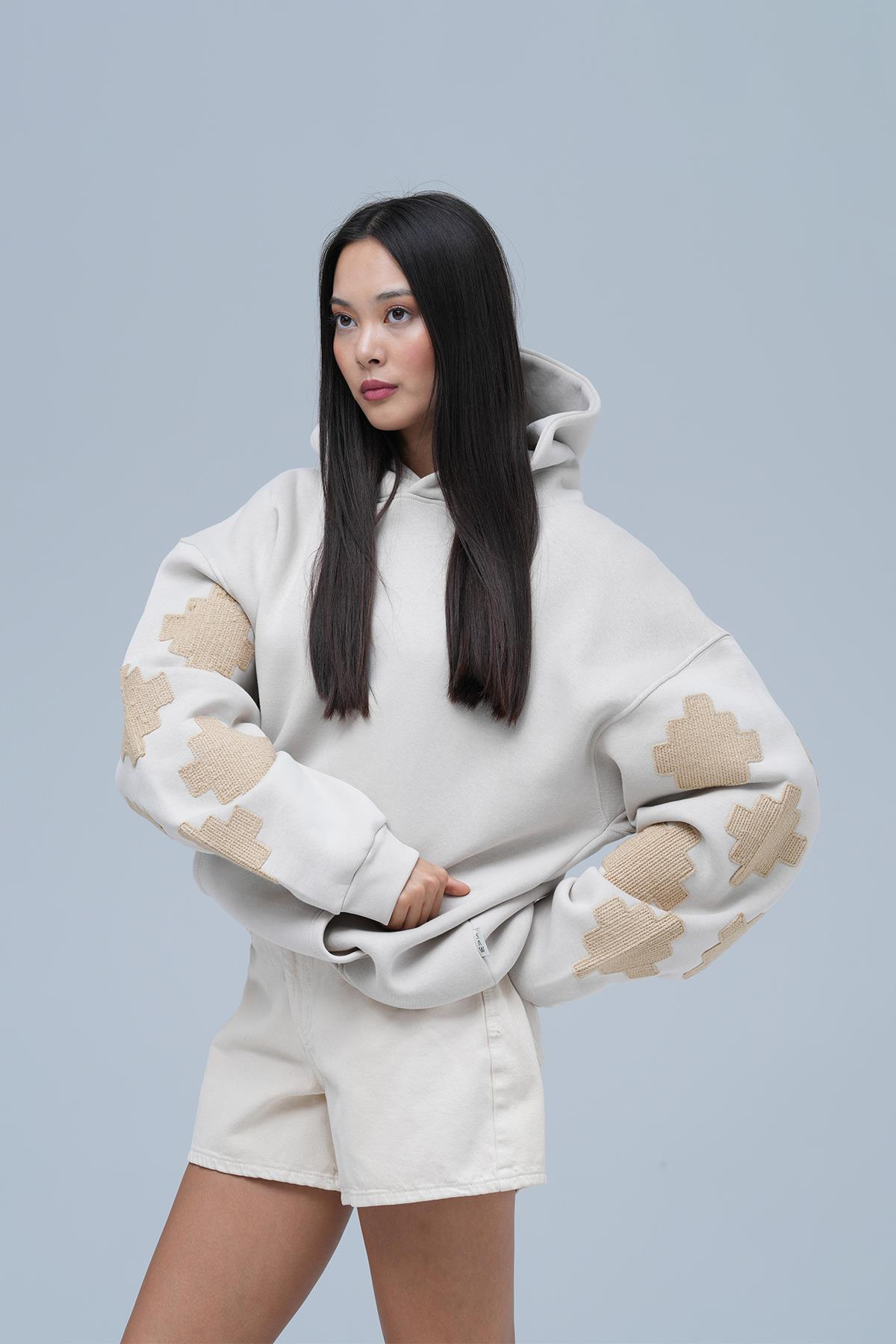 Heritage Geometry Oversize Sweatshirt Kadın Stone