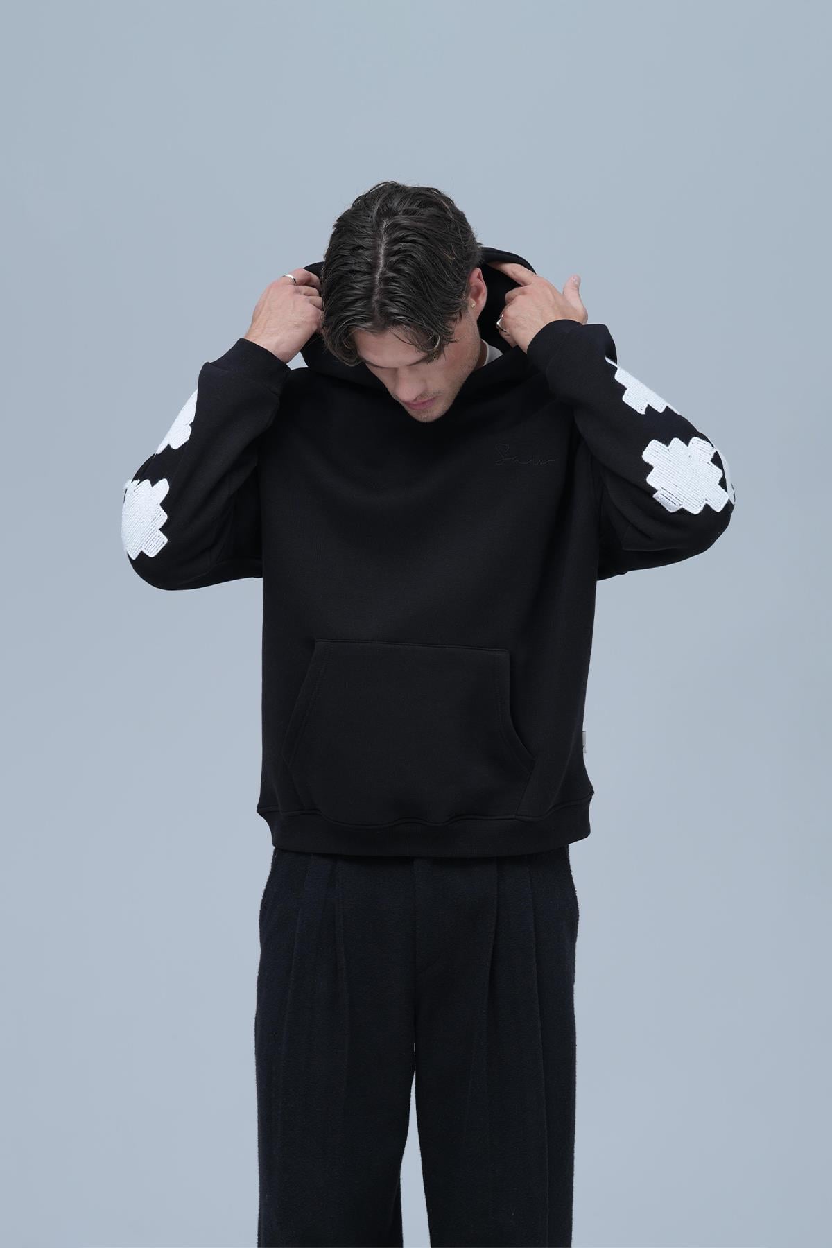 Heritage Geometry Oversize Sweatshirt Erkek Siyah