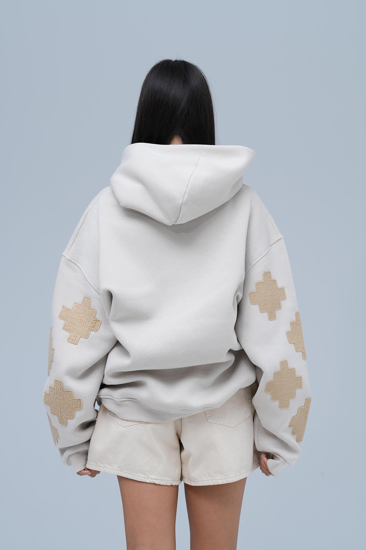 Heritage Geometry Oversize Sweatshirt Kadın Stone