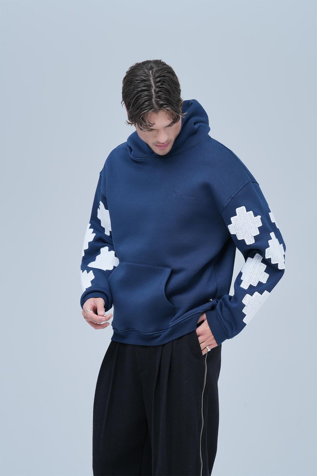 Heritage Geometry Oversize Sweatshirt Erkek İndigo