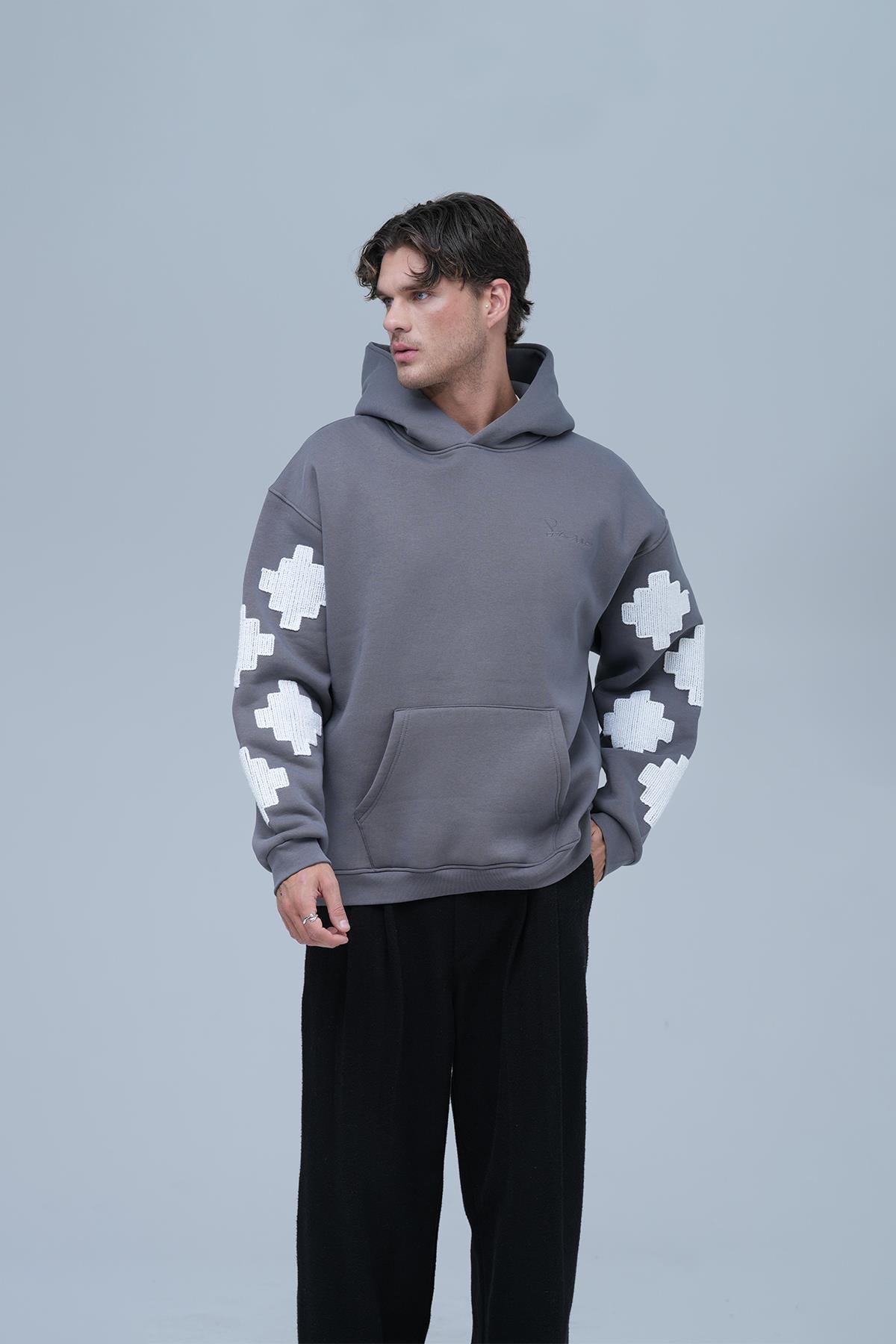 Heritage Geometry Oversize Sweatshirt Erkek Füme
