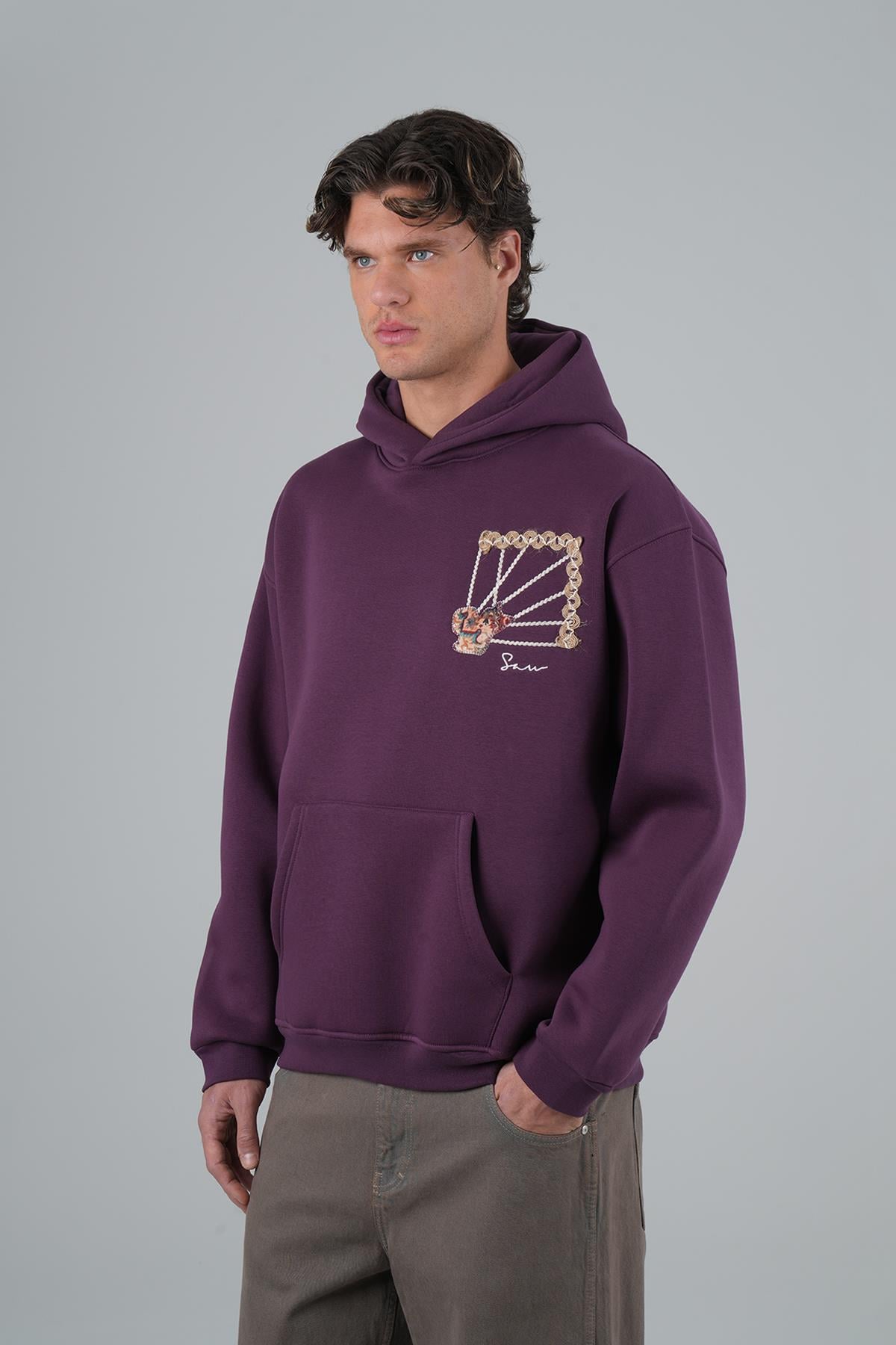 Heritage Threads Oversize Sweatshirt Erkek Mor